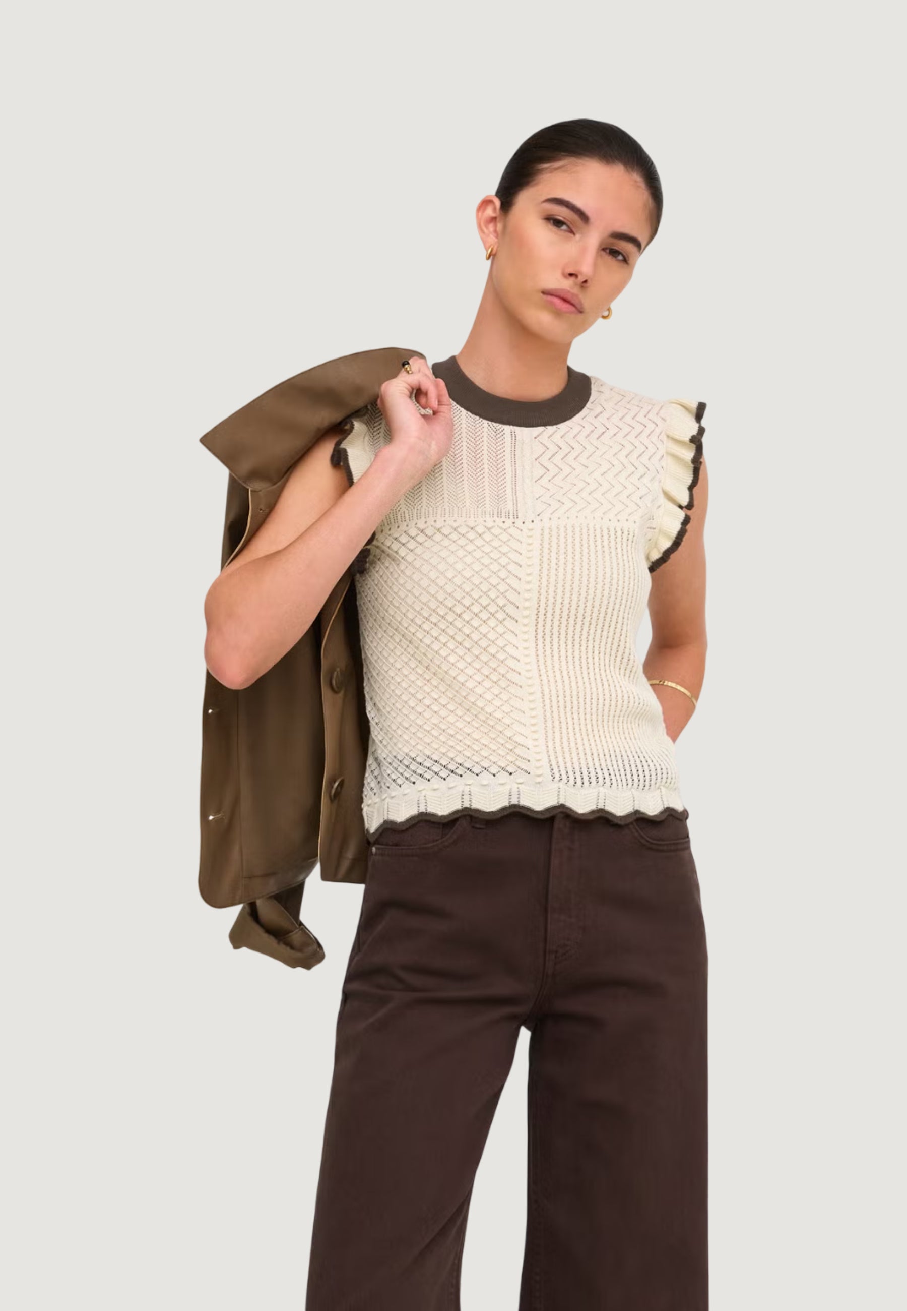 Maglia in filo manica corta Jacqueline de Yong JDYVIOLET S/L FRILL PULLOVER KNT NOOS