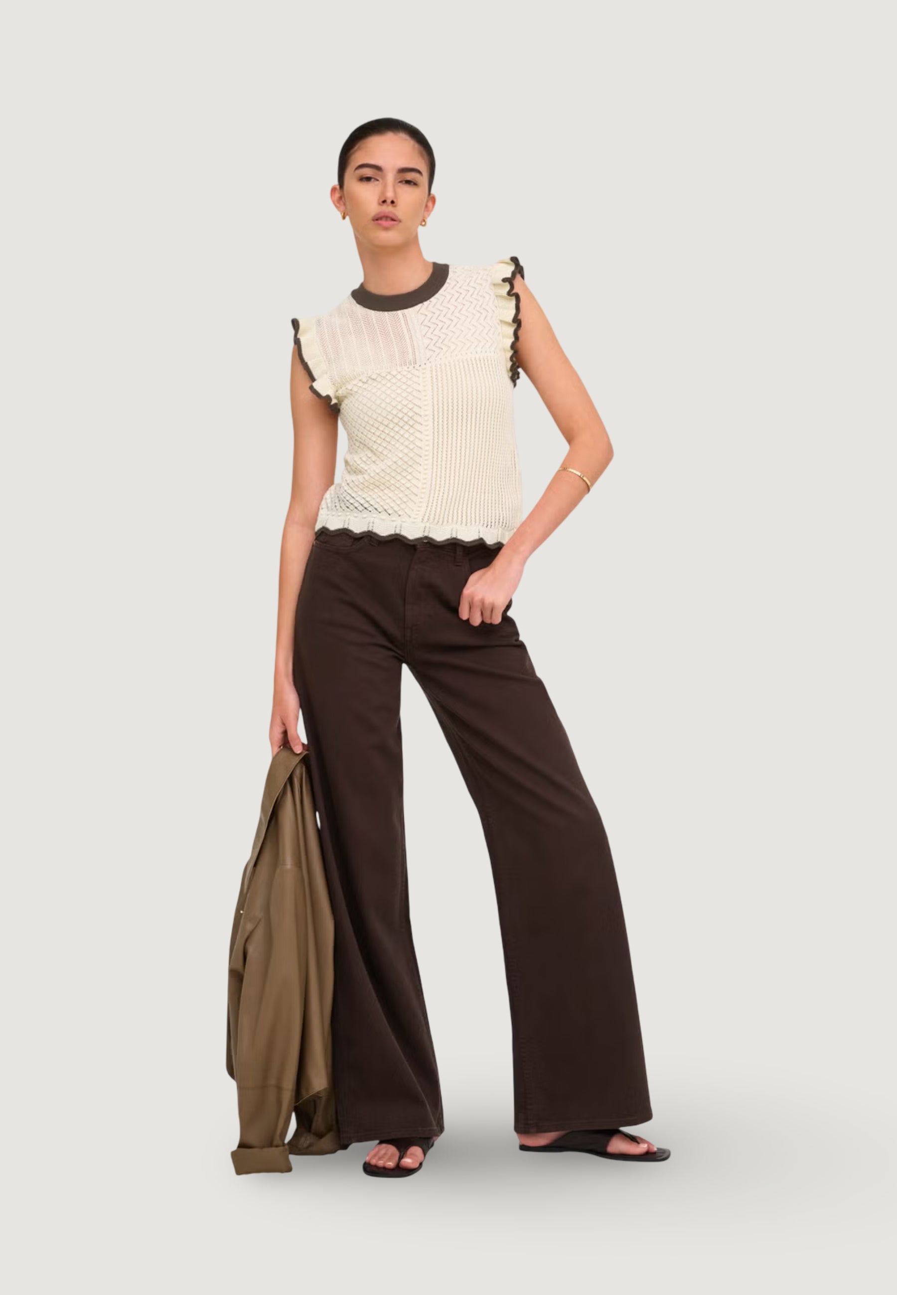 Short sleeve jersey Jacqueline de Yong JDYVIOLET S/L FRILL PULLOVER KNT NOOS