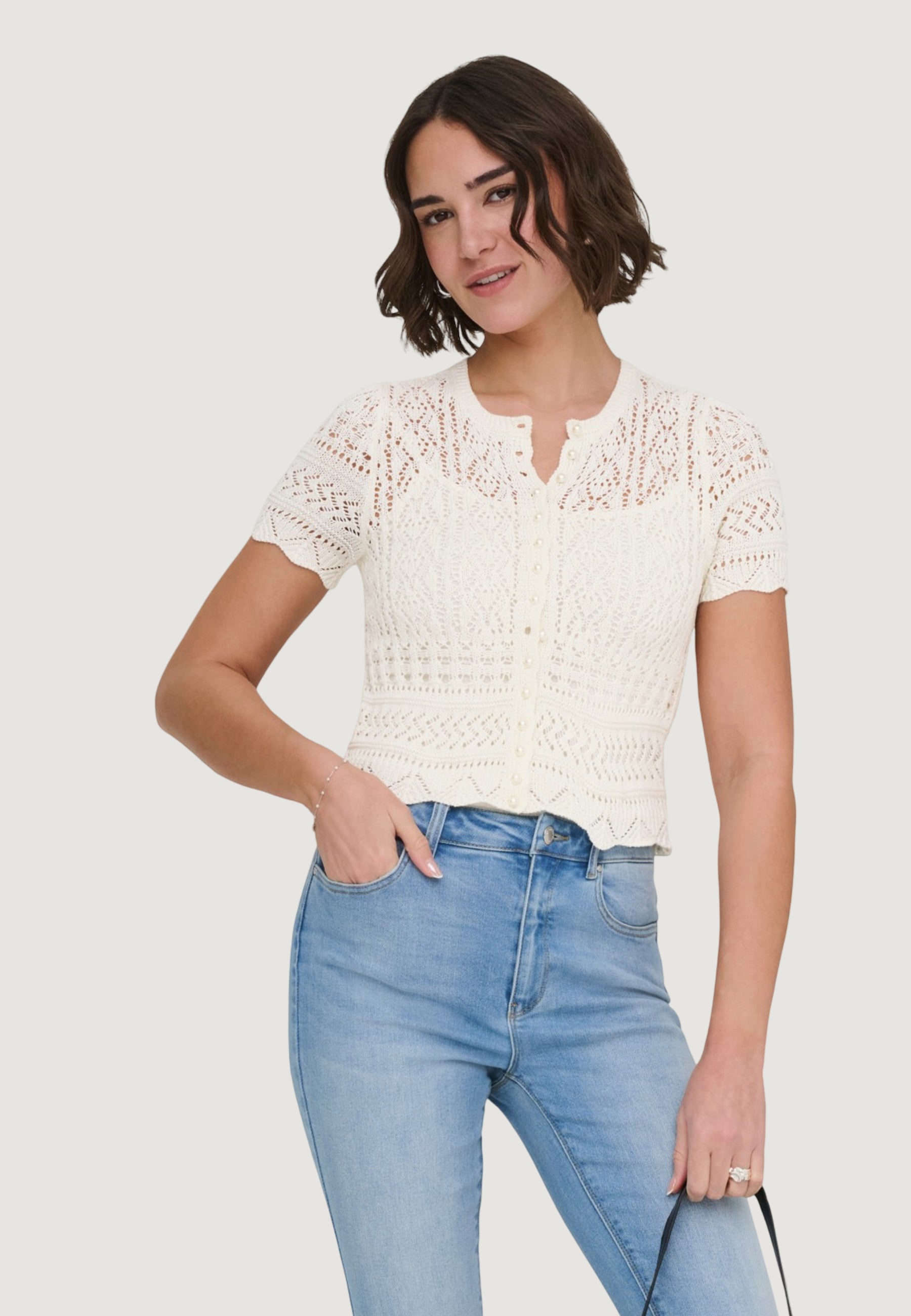 Short sleeve jersey Only Onlelke Life Ss Pearl Cardigan Cc Knt