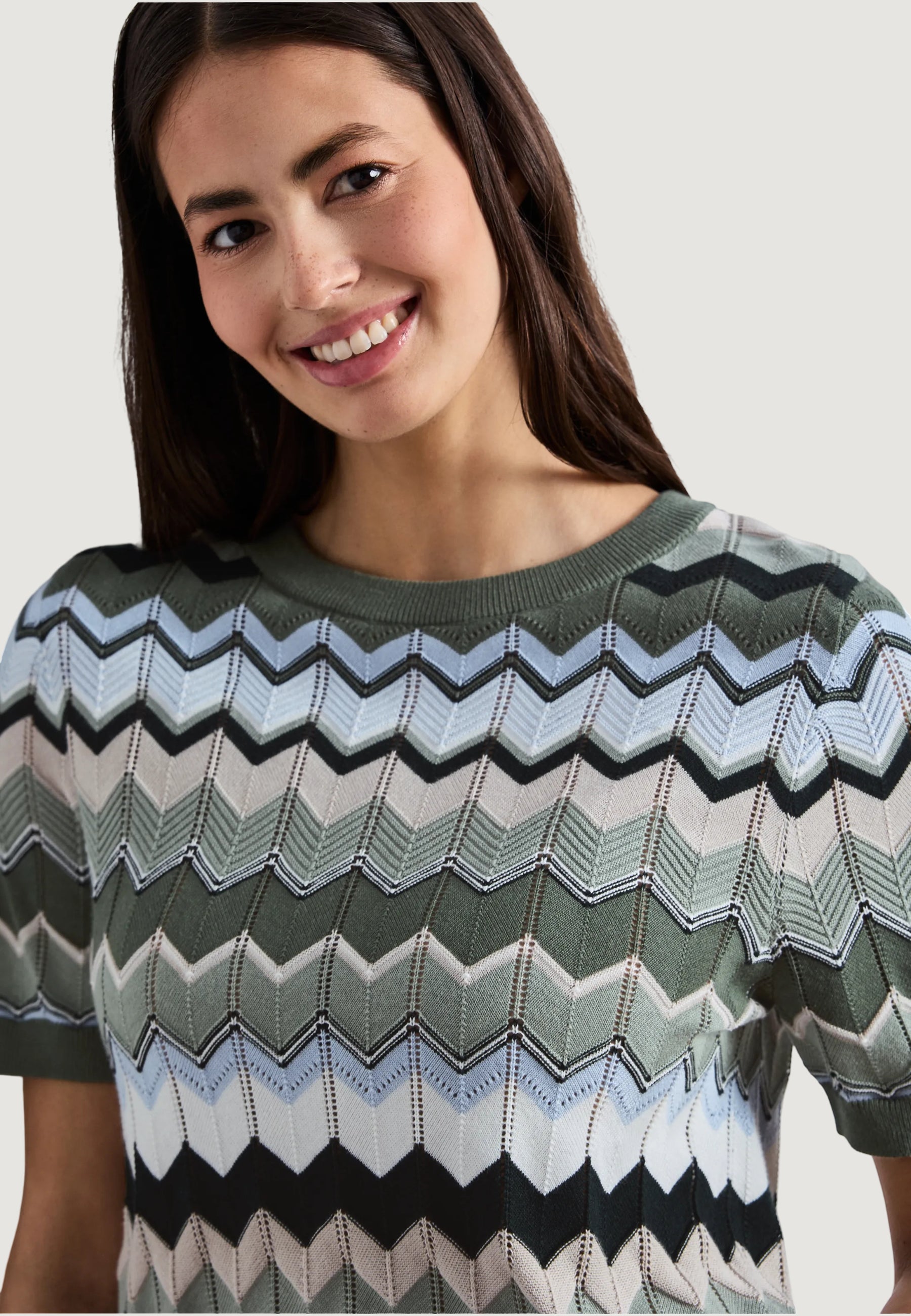 Maglia in filo manica corta Street One multicolor zig-zag sweater
