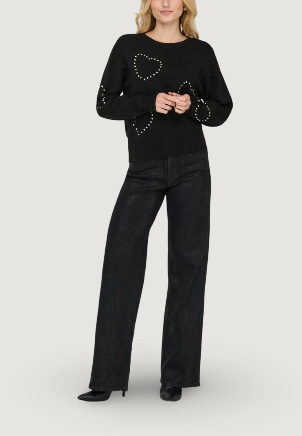 Jersey Only BEE LS HEART BLING ONECK CC KNT