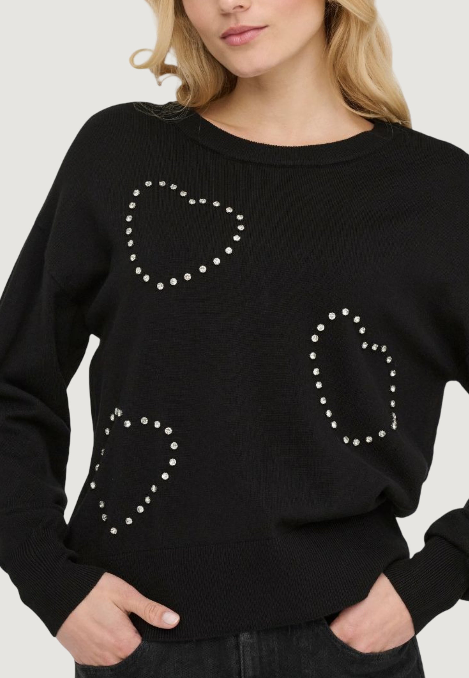 Jersey Only BEE LS HEART BLING ONECK CC KNT