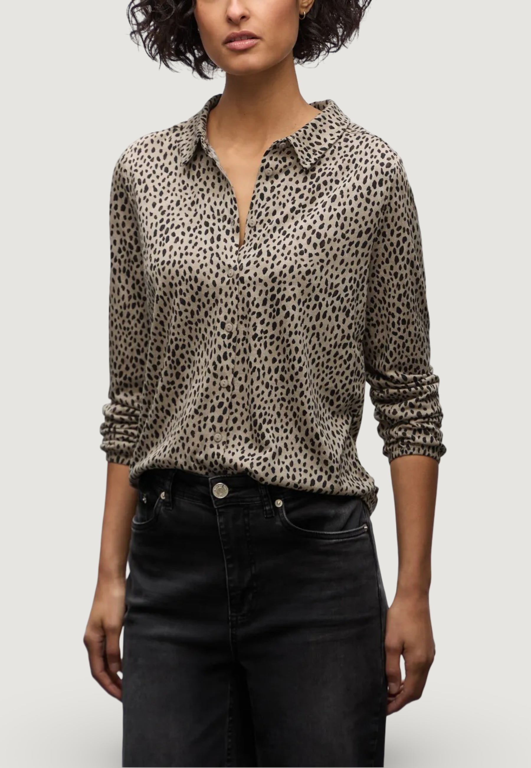 Jersey Street One LTD QR printed jersey blouse w. drawstring