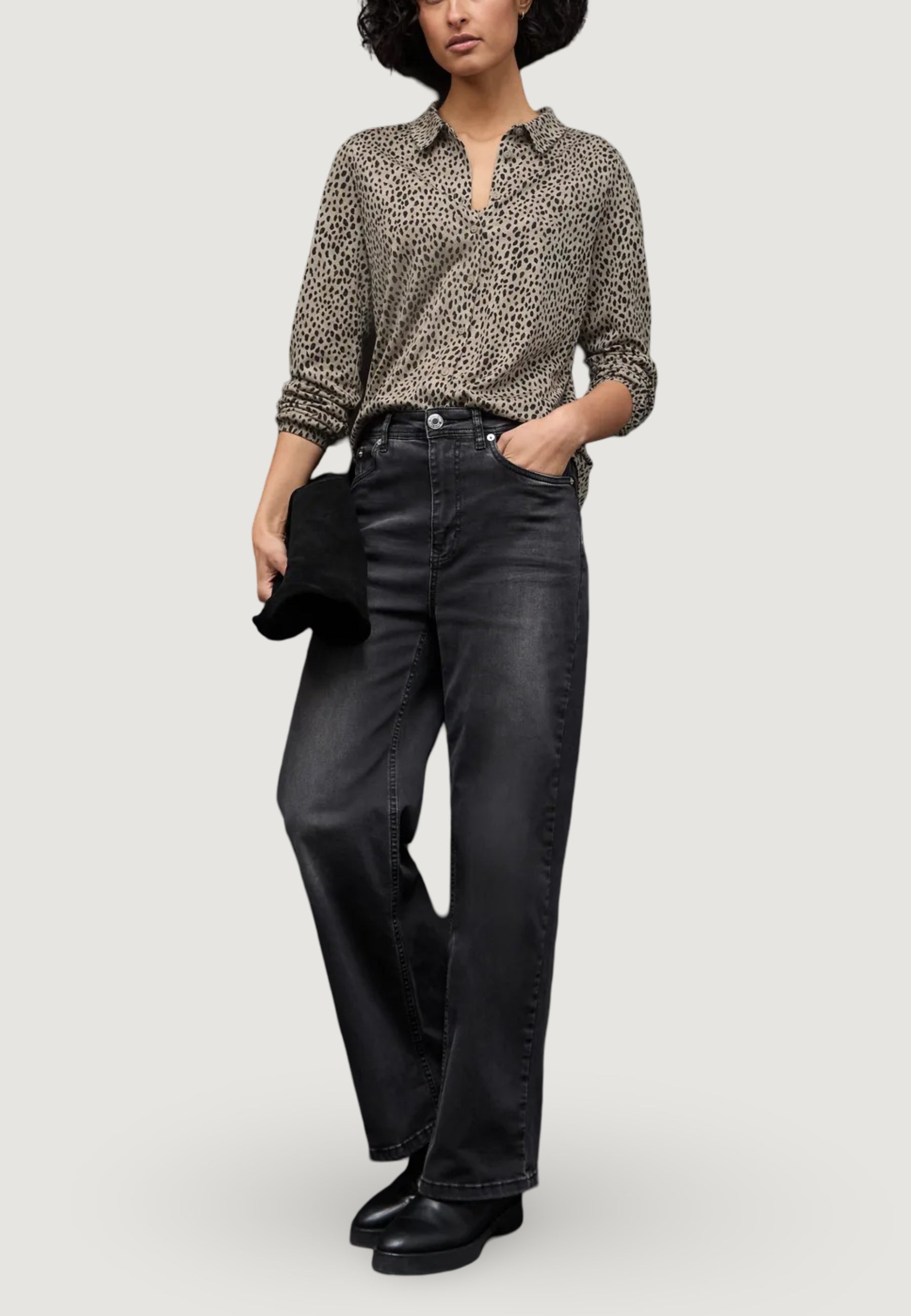 Jersey Street One LTD QR printed jersey blouse w. drawstring