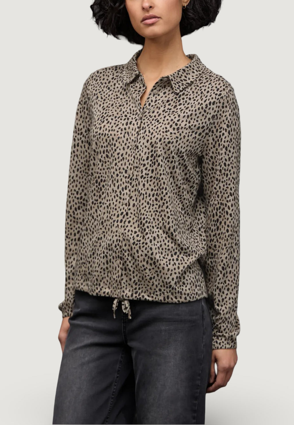 Jersey Street One LTD QR printed jersey blouse w. drawstring