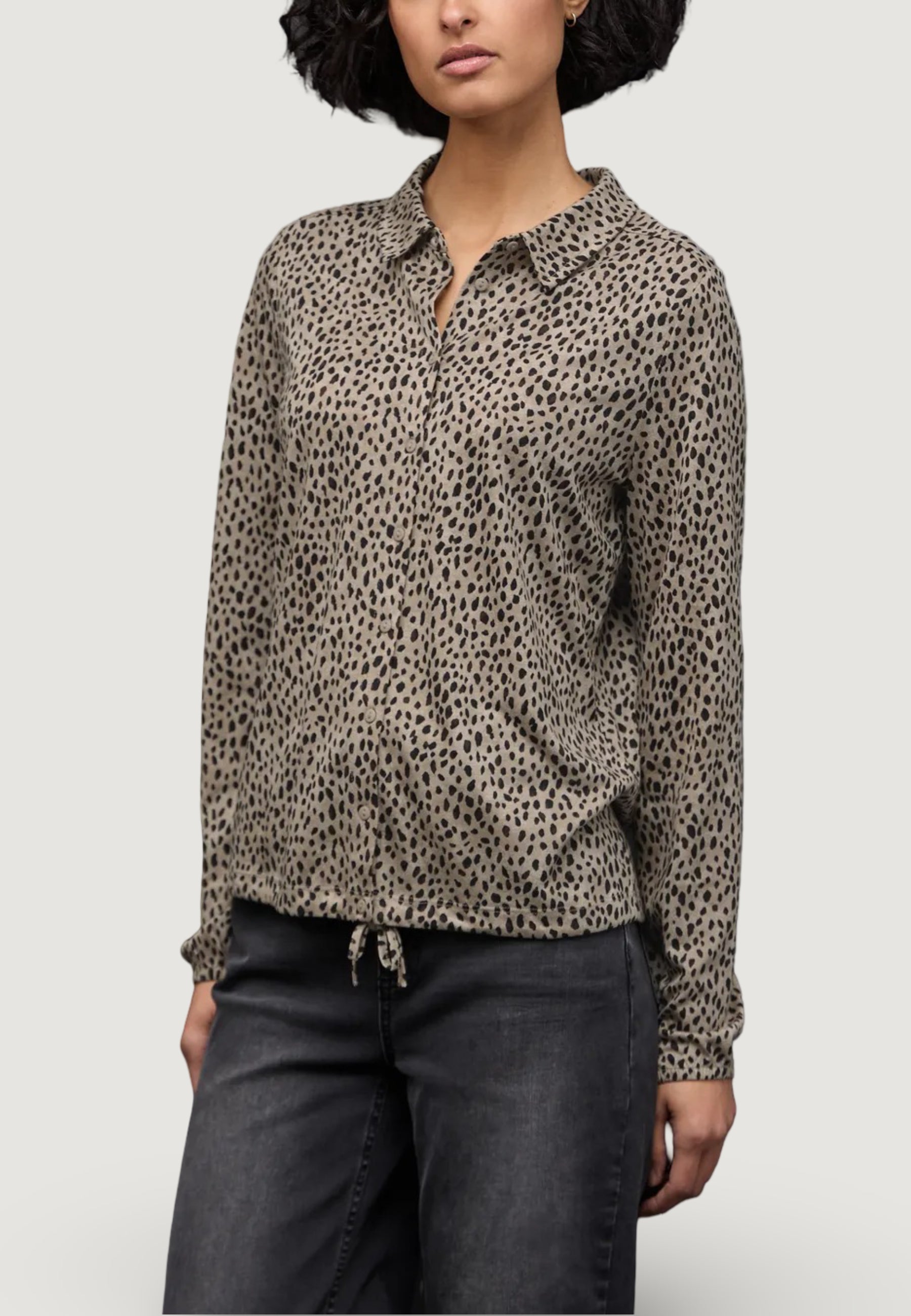 Jersey Street One LTD QR printed jersey blouse w. drawstring