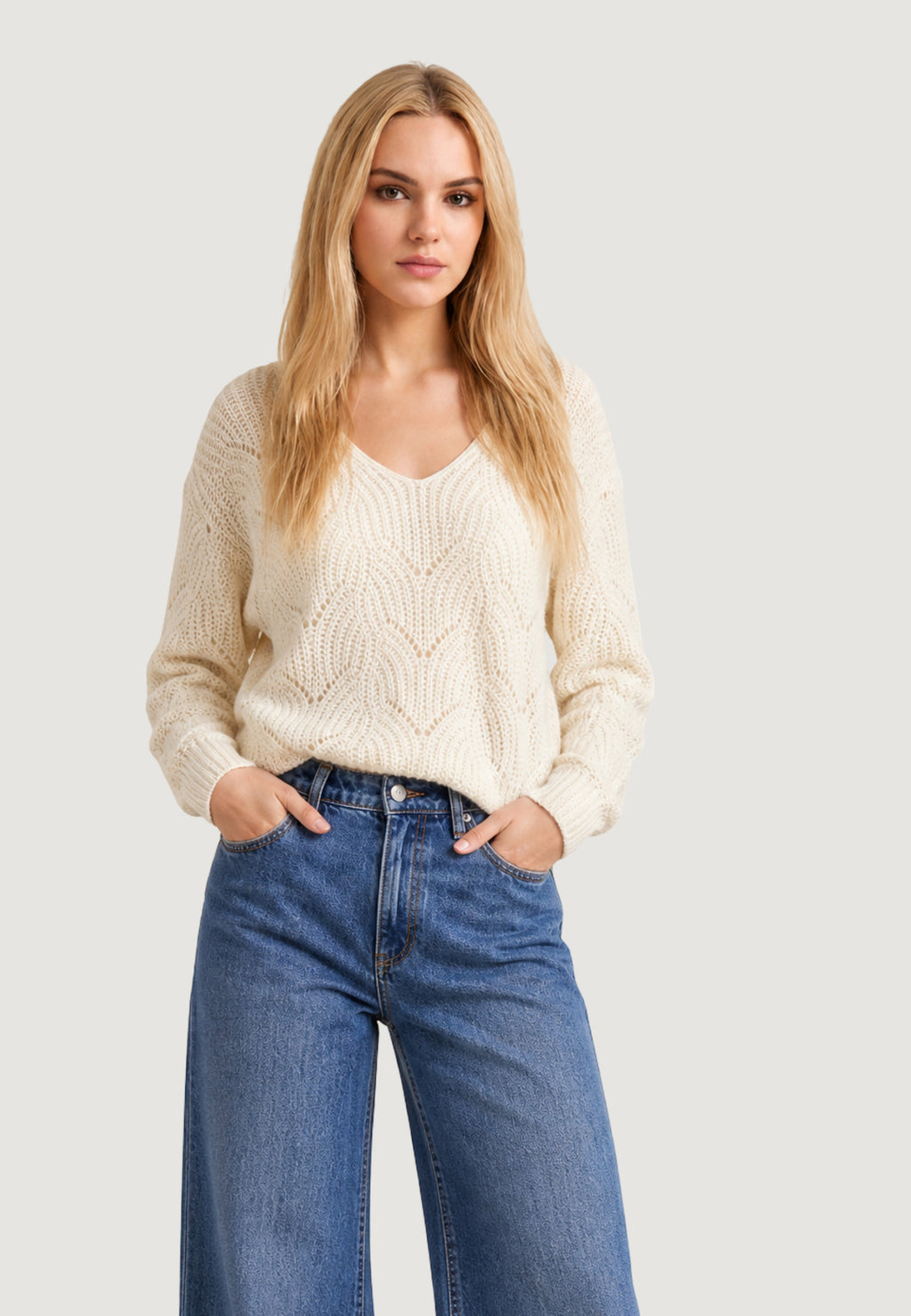 Maglione Jacqueline de Yong JDYBADUT L/S V-NECK STRUC GLITT PULL KNT