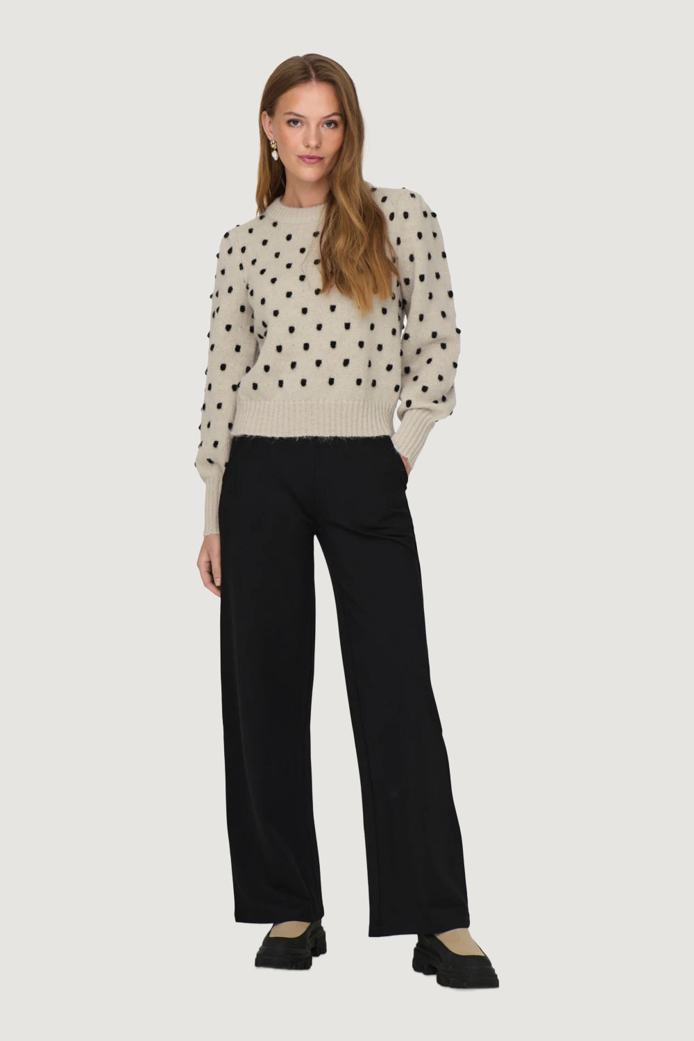 Pullover Jacqueline de Yong JDYSIGRID LIFE L/S ONECK PUFFDOT PUL KNT