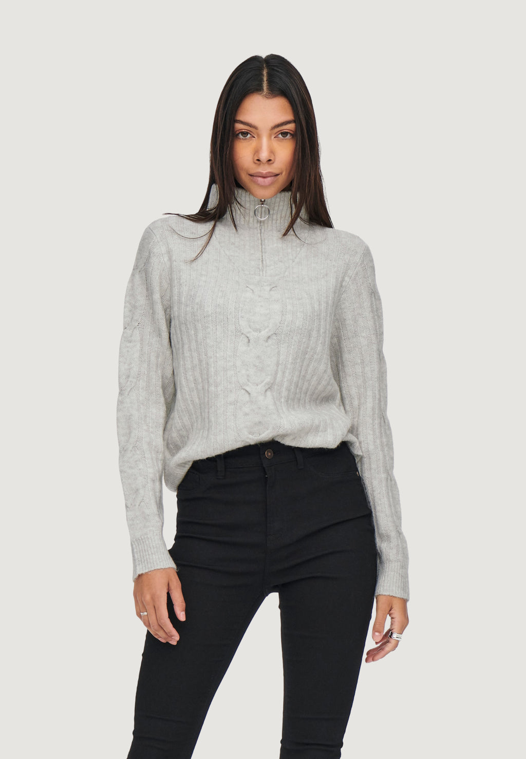Pullover Jacqueline de Yong JDYANDREA L/S ZIP CABLE PULLOVE KNT NOOS