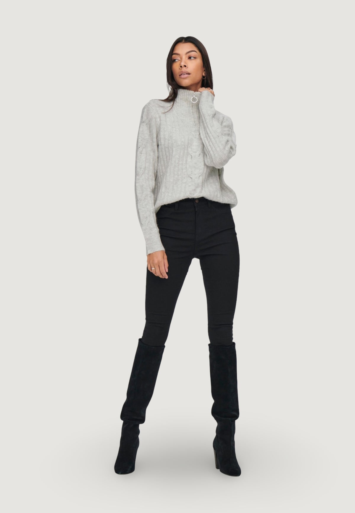 Pullover Jacqueline de Yong JDYANDREA L/S ZIP CABLE PULLOVE KNT NOOS