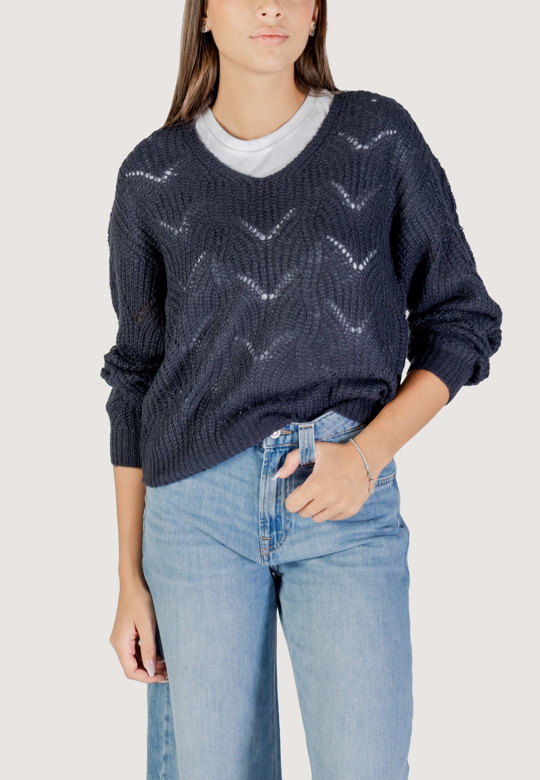 Maglione Jacqueline de Yong JDYBADUT L/S V-NECK STRUC GLITT PULL KNT