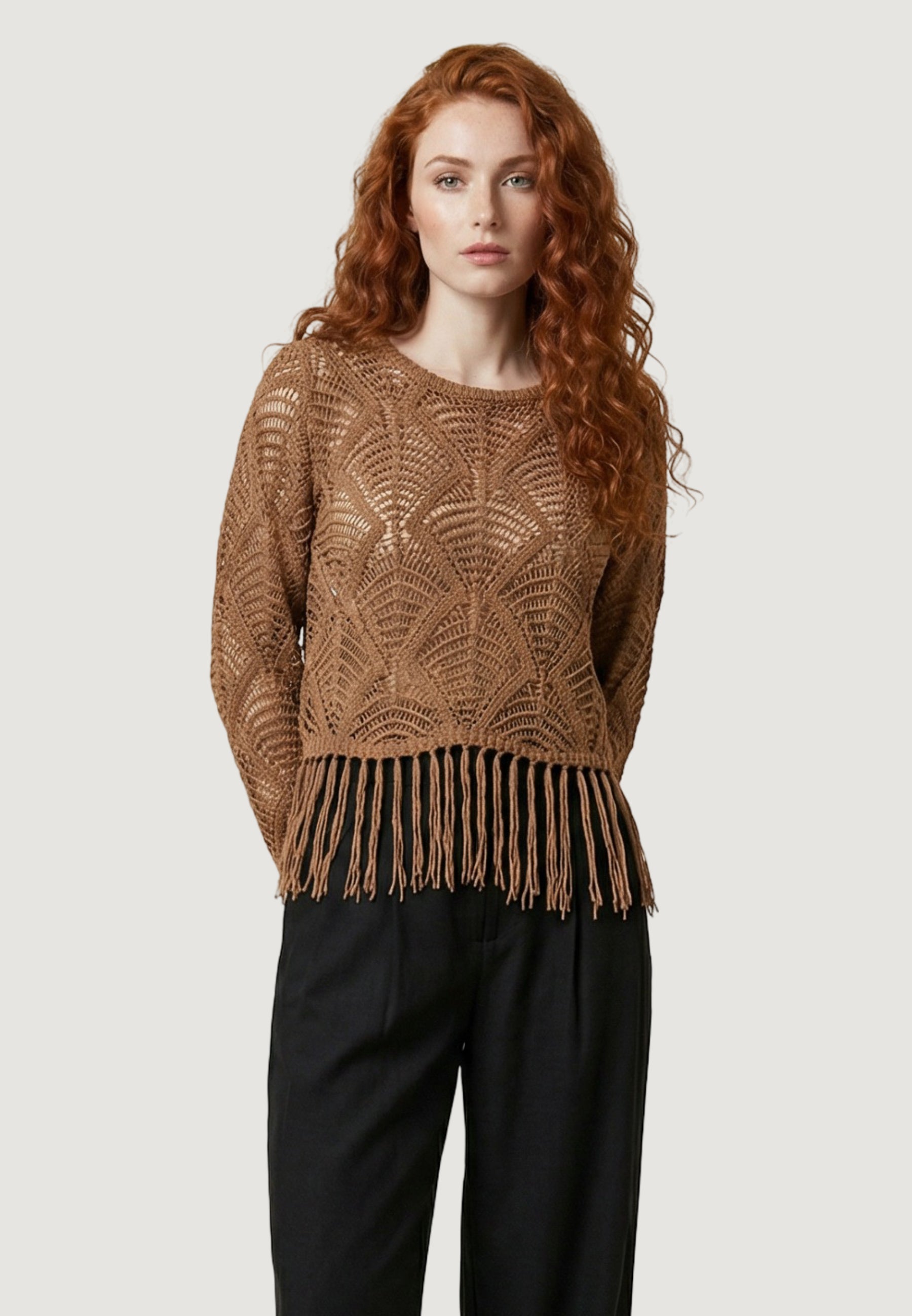 Maglione Only Onlleonie Ls Structur Fring Oneck Cc Knt