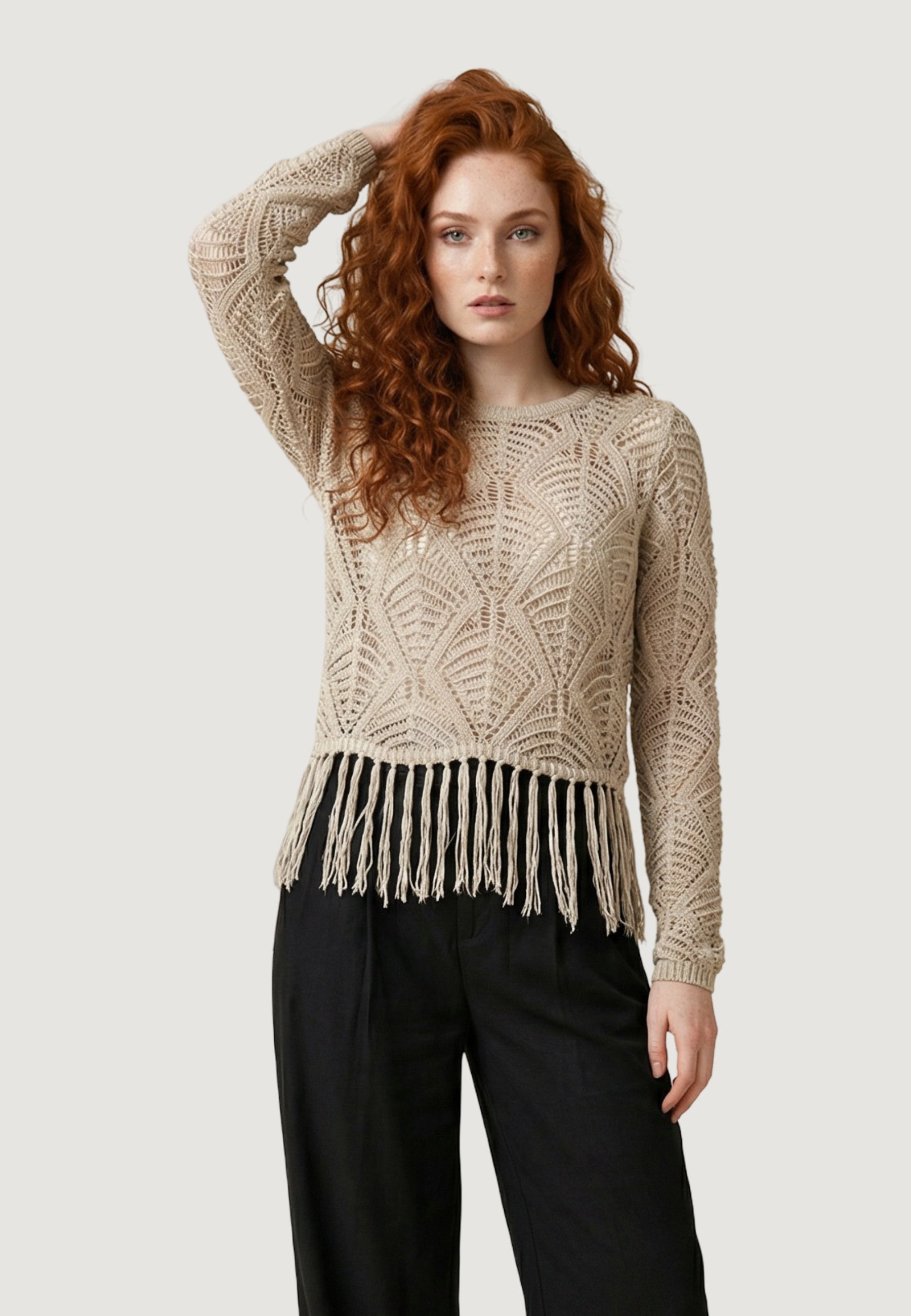 Maglione Only Onlleonie Ls Structur Fring Oneck Cc Knt