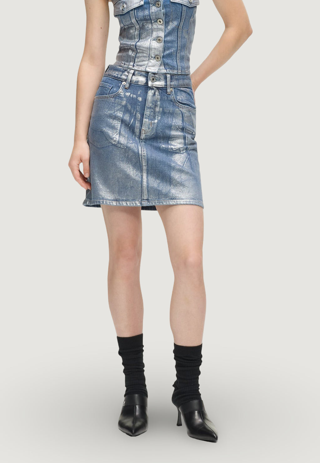 Minigonna Karl Lagerfeld Jeans KLJ Hr Coated Dnm Mini Skirt