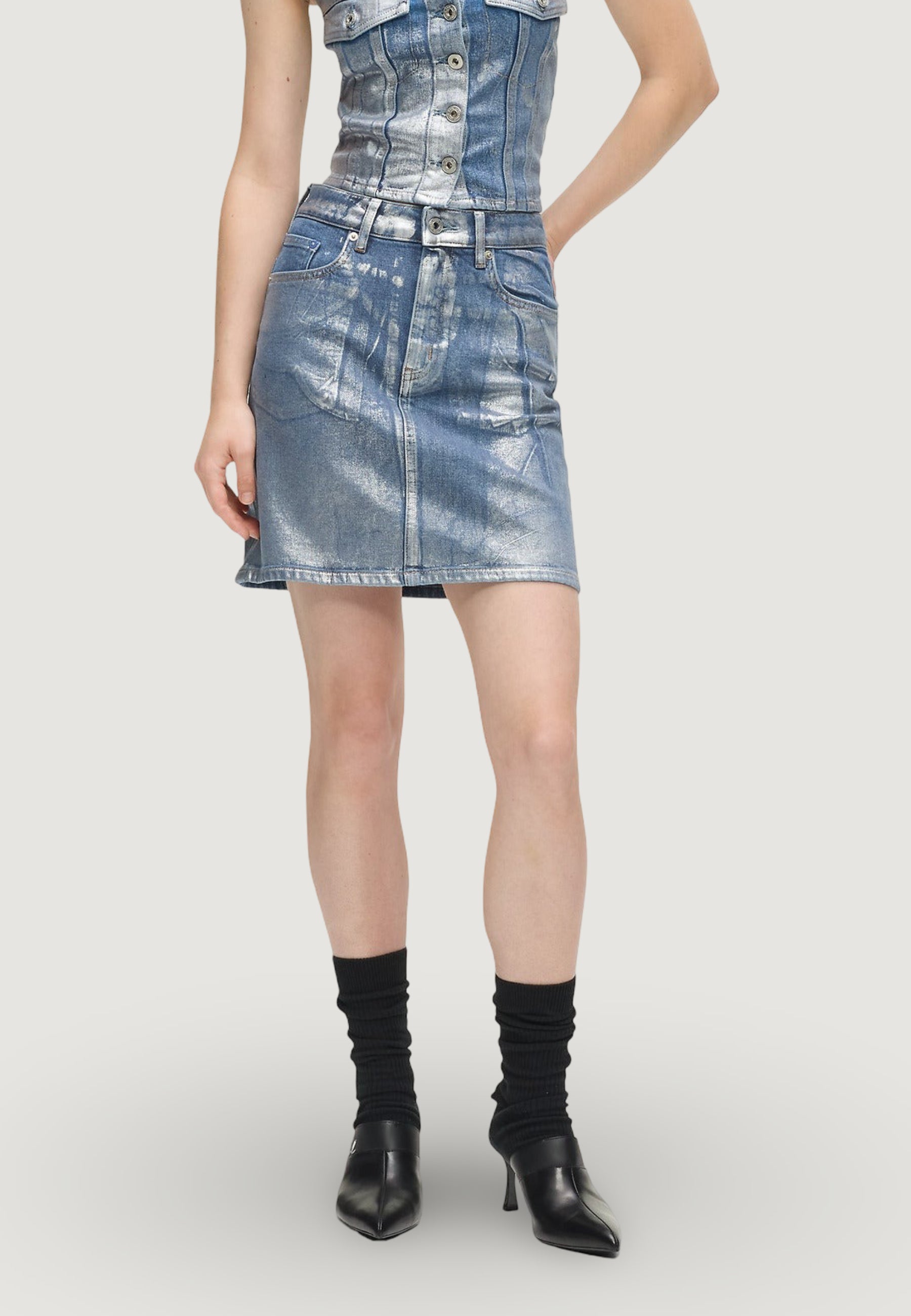 Minigonna Karl Lagerfeld Jeans KLJ Hr Coated Dnm Mini Skirt