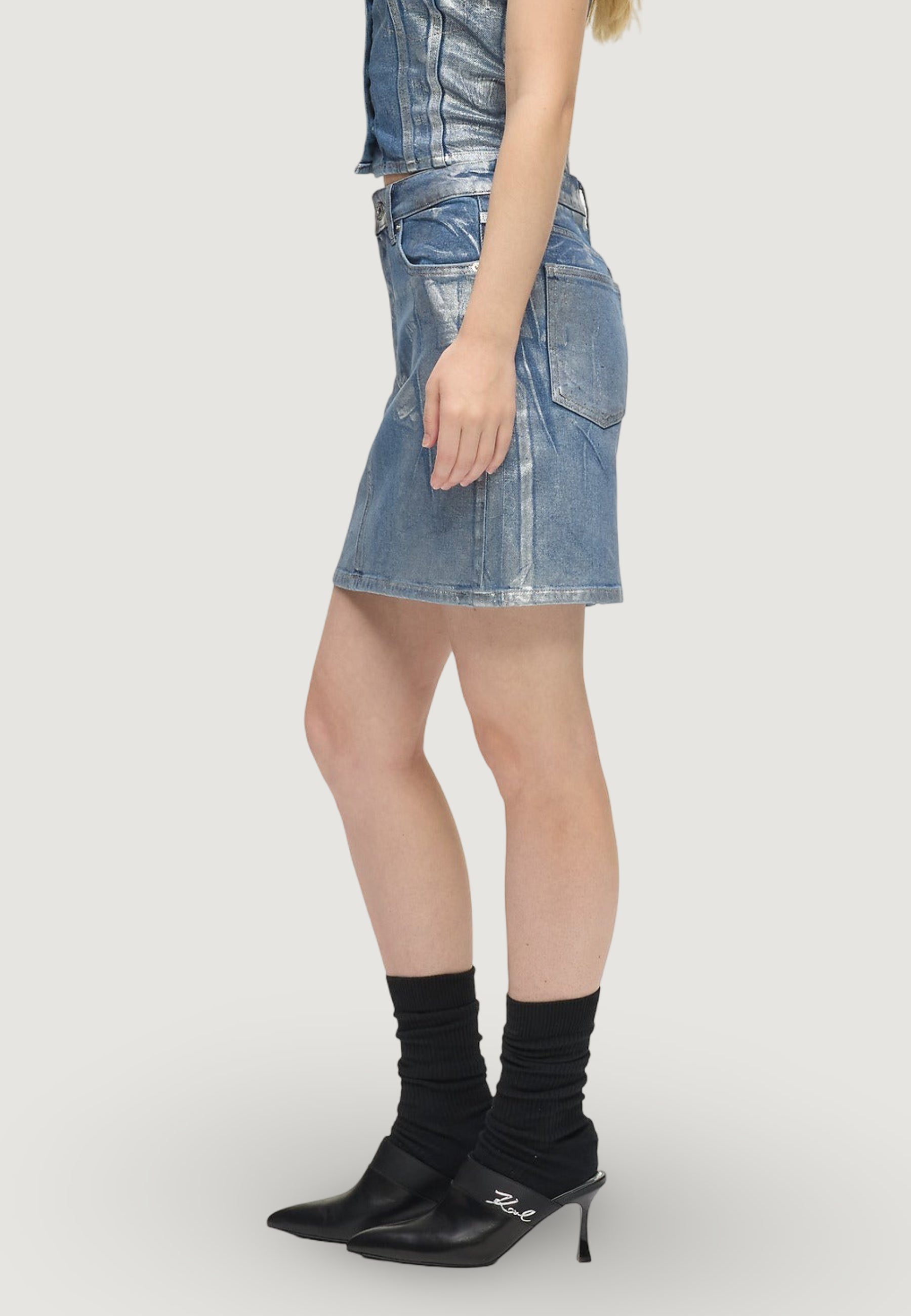 Minigonna Karl Lagerfeld Jeans KLJ Hr Coated Dnm Mini Skirt