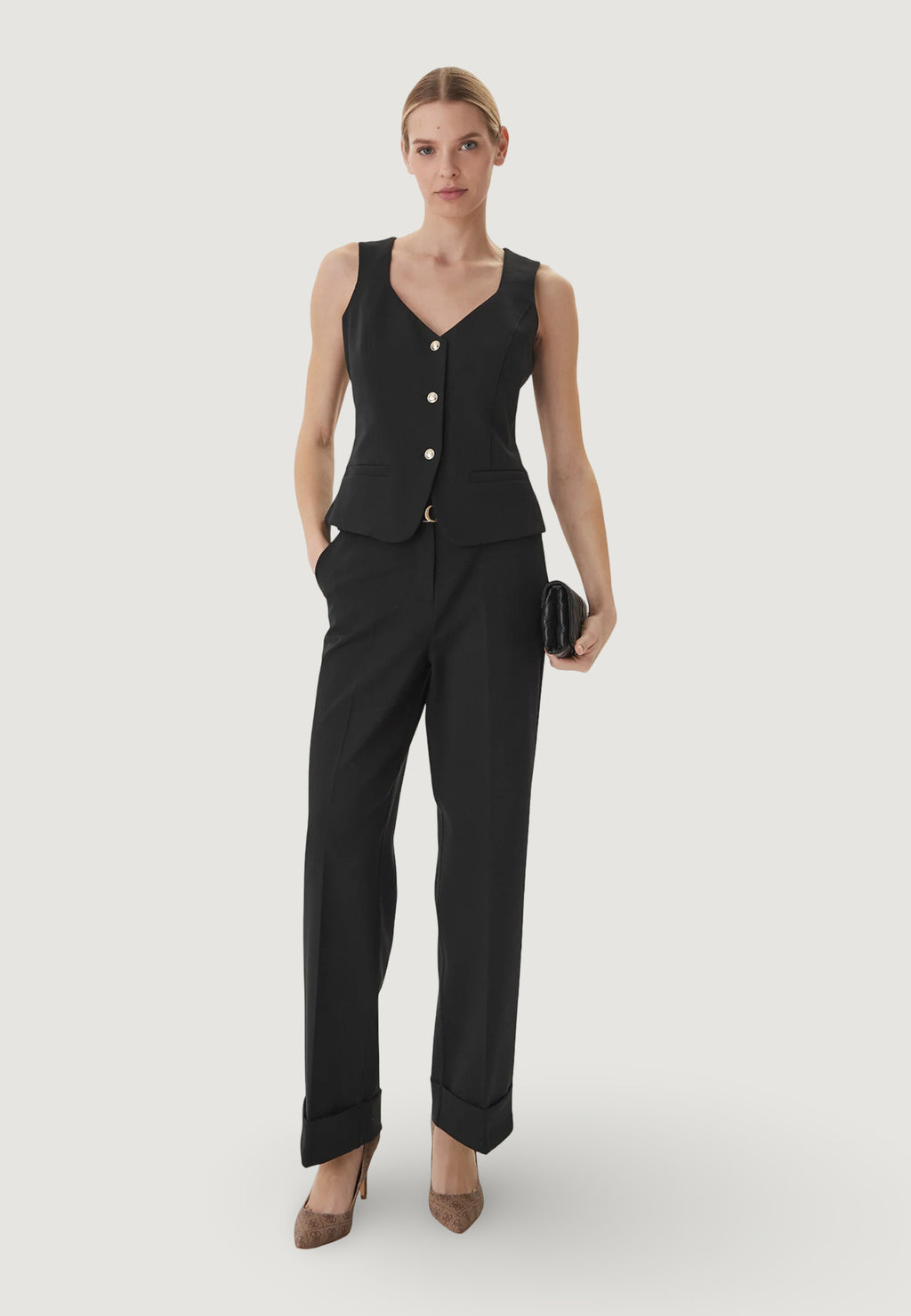 Pantaloni a palazzo Guess STRUCTURED CREPE G-BELT PANTS