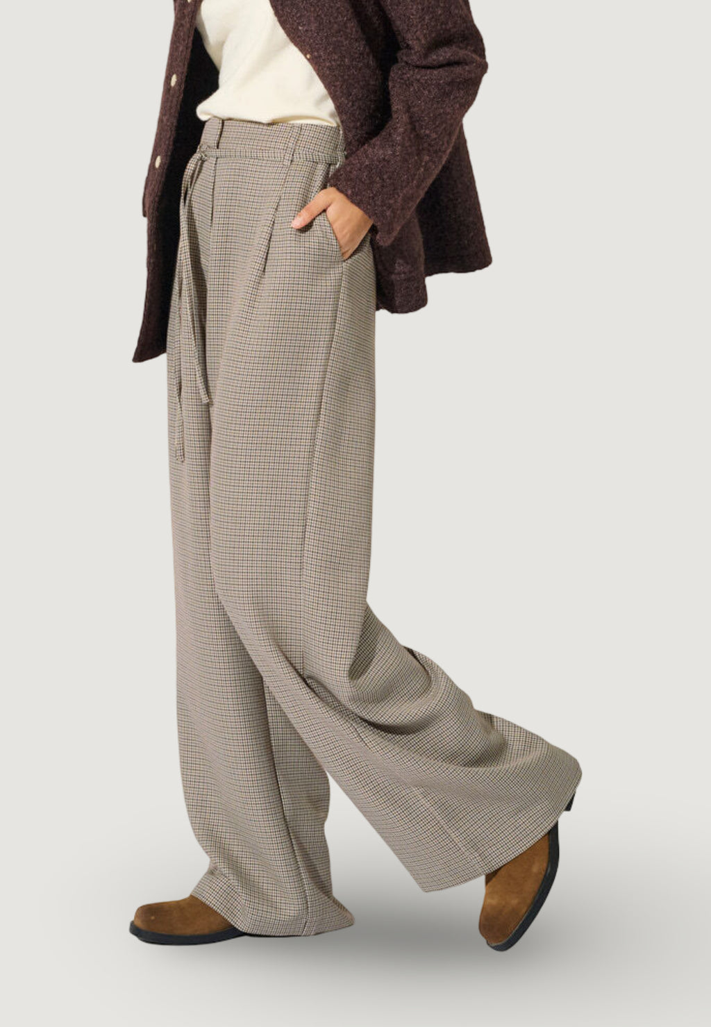 Pantaloni a palazzo Only ONLMIRIA HW CHECK BELT WIDE PANT CC TLR