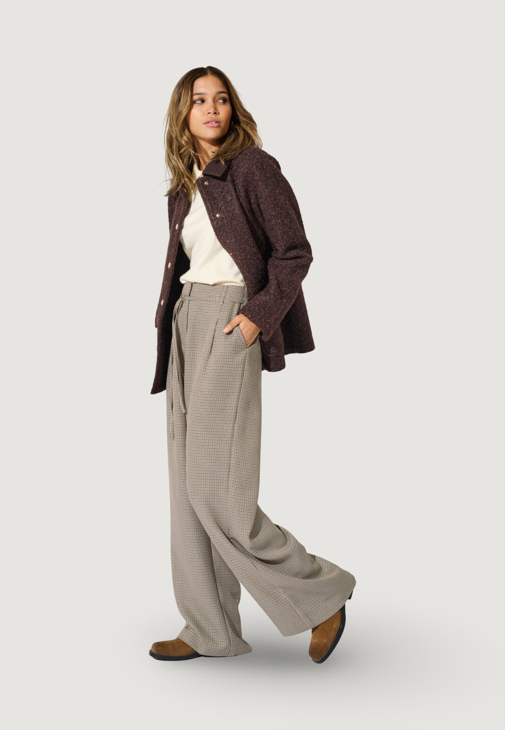 Pantaloni a palazzo Only ONLMIRIA HW CHECK BELT WIDE PANT CC TLR