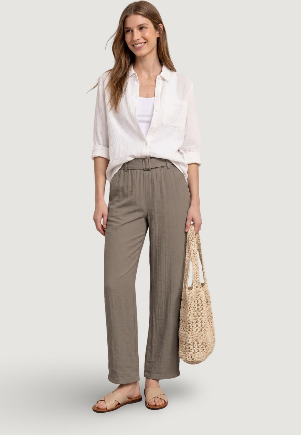 High waist trousers Street One Wide Leg Belt Horn Buckle Solid HW