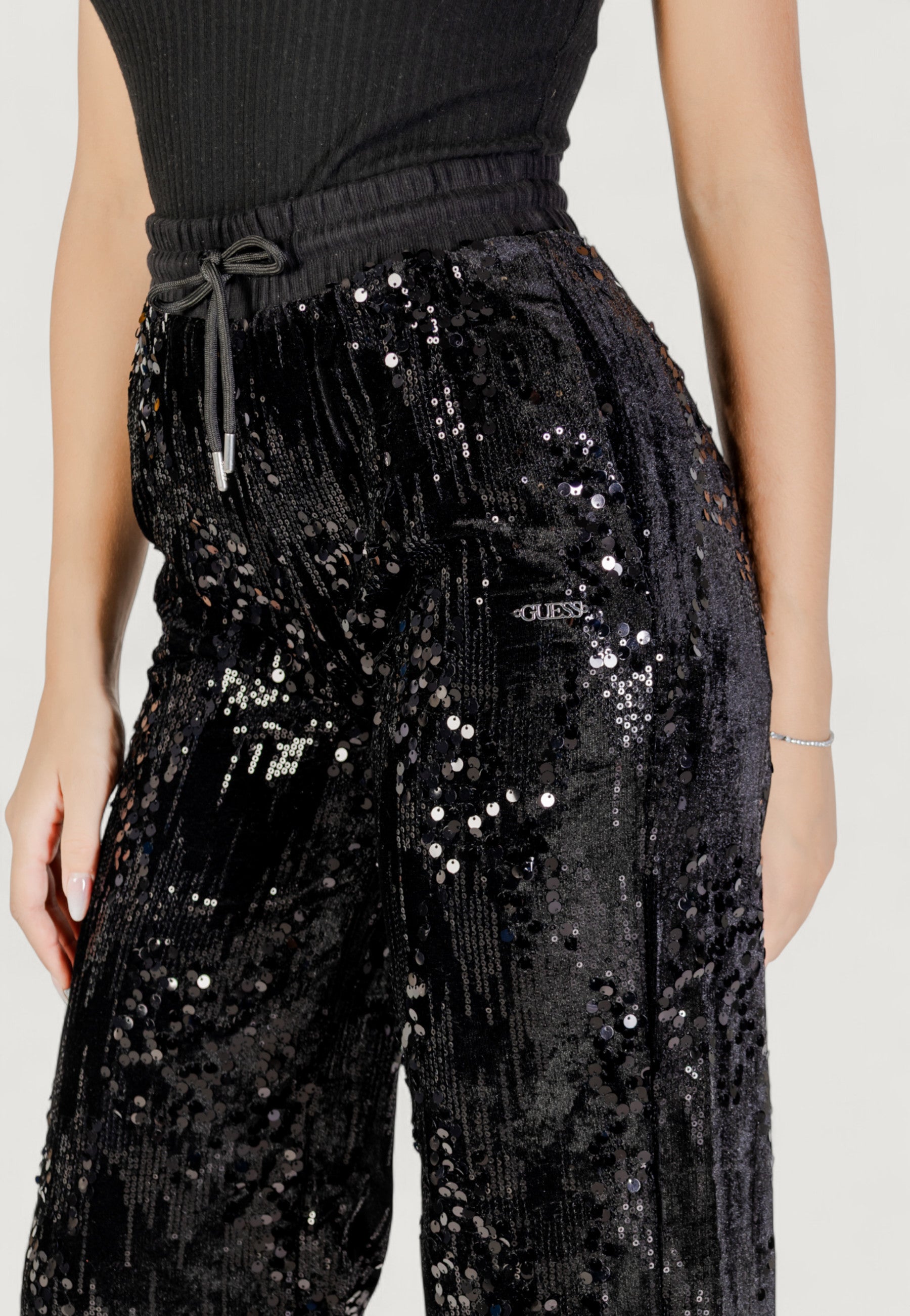 Pantaloni bootcut Guess Active SEQUINS WIDE LEG PANTS