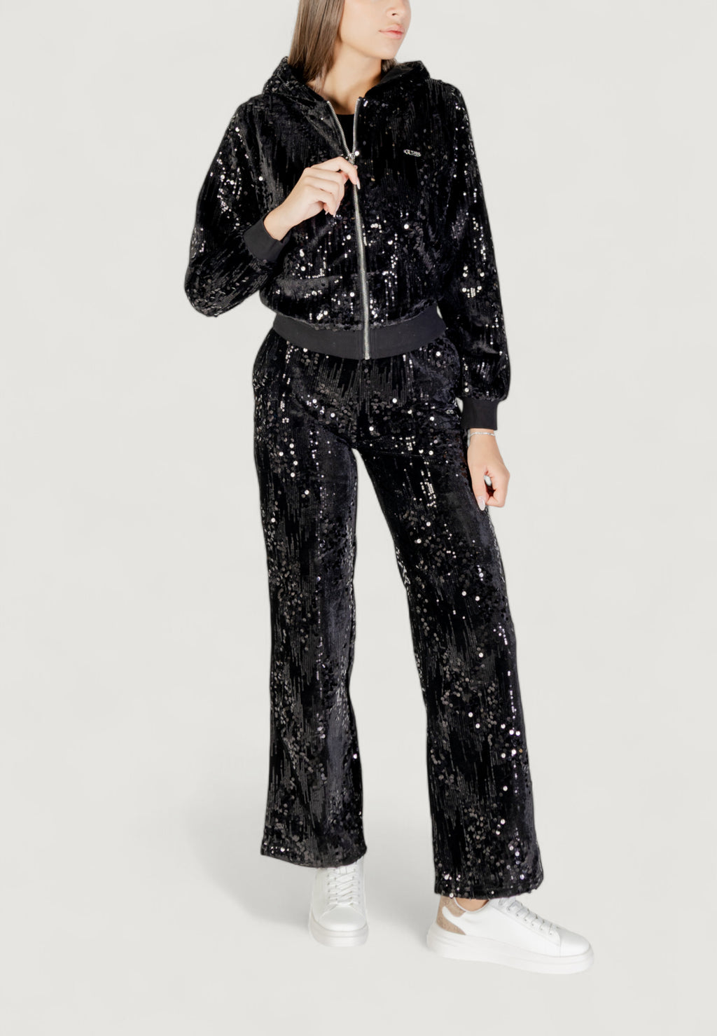 Pantaloni bootcut Guess Active SEQUINS WIDE LEG PANTS
