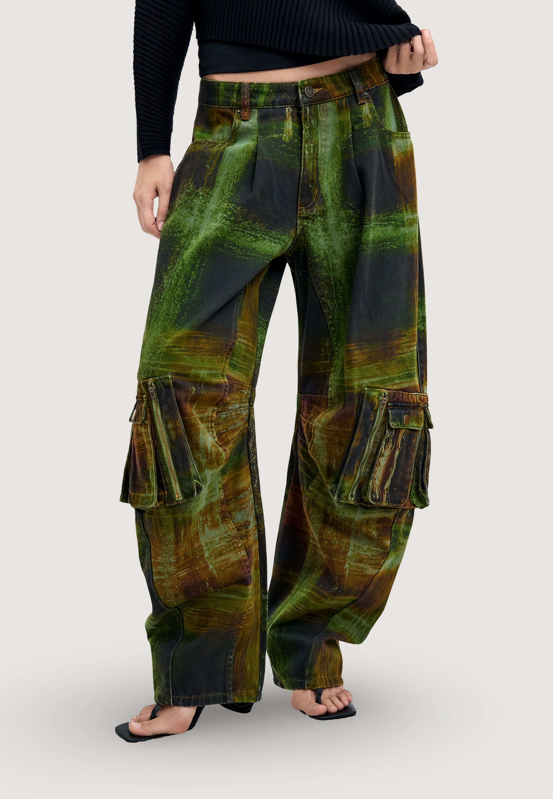 Pantaloni regular Desigual PANT_GREEN CHECKS_LAC