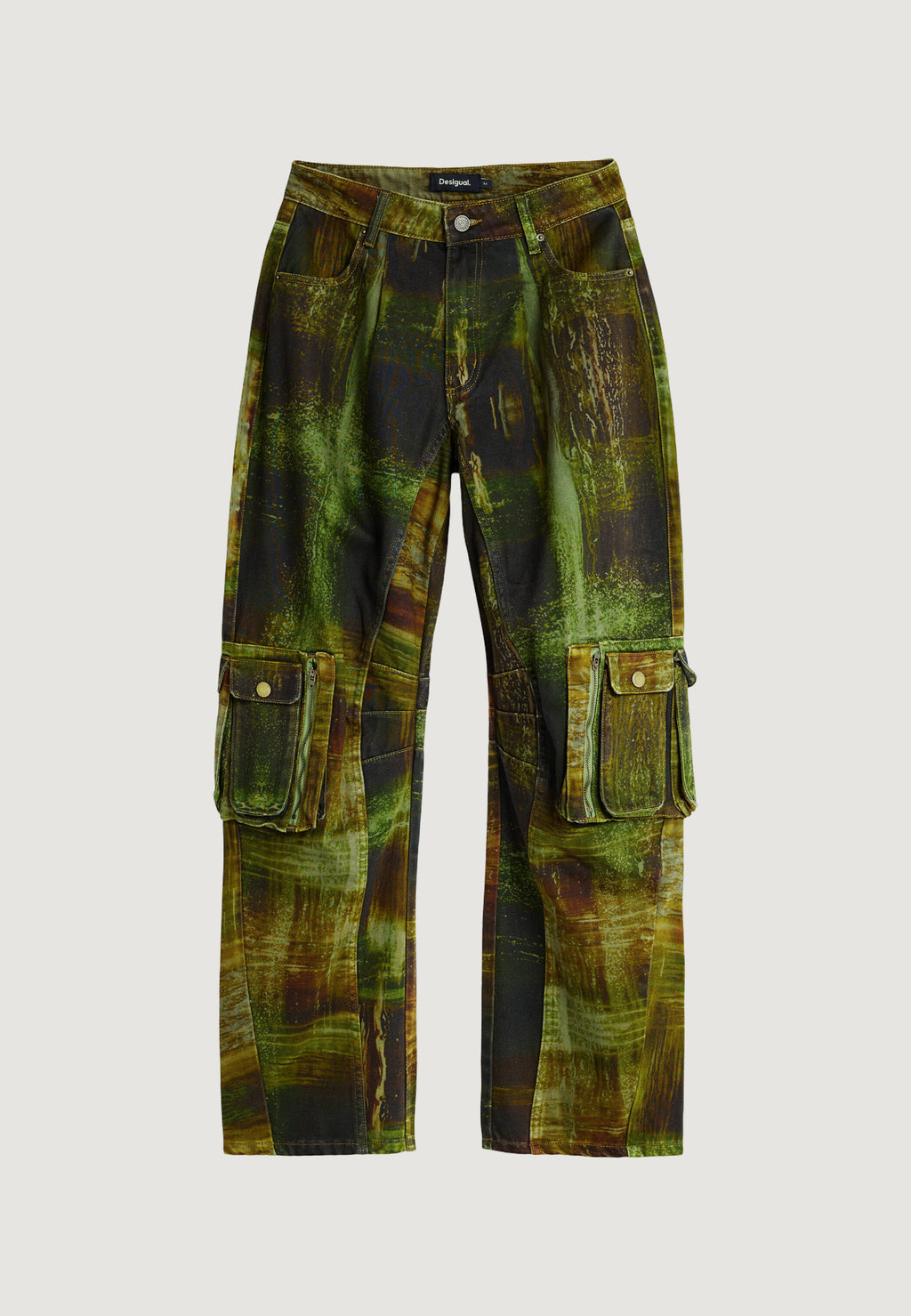 Pantaloni regular Desigual PANT_GREEN CHECKS_LAC
