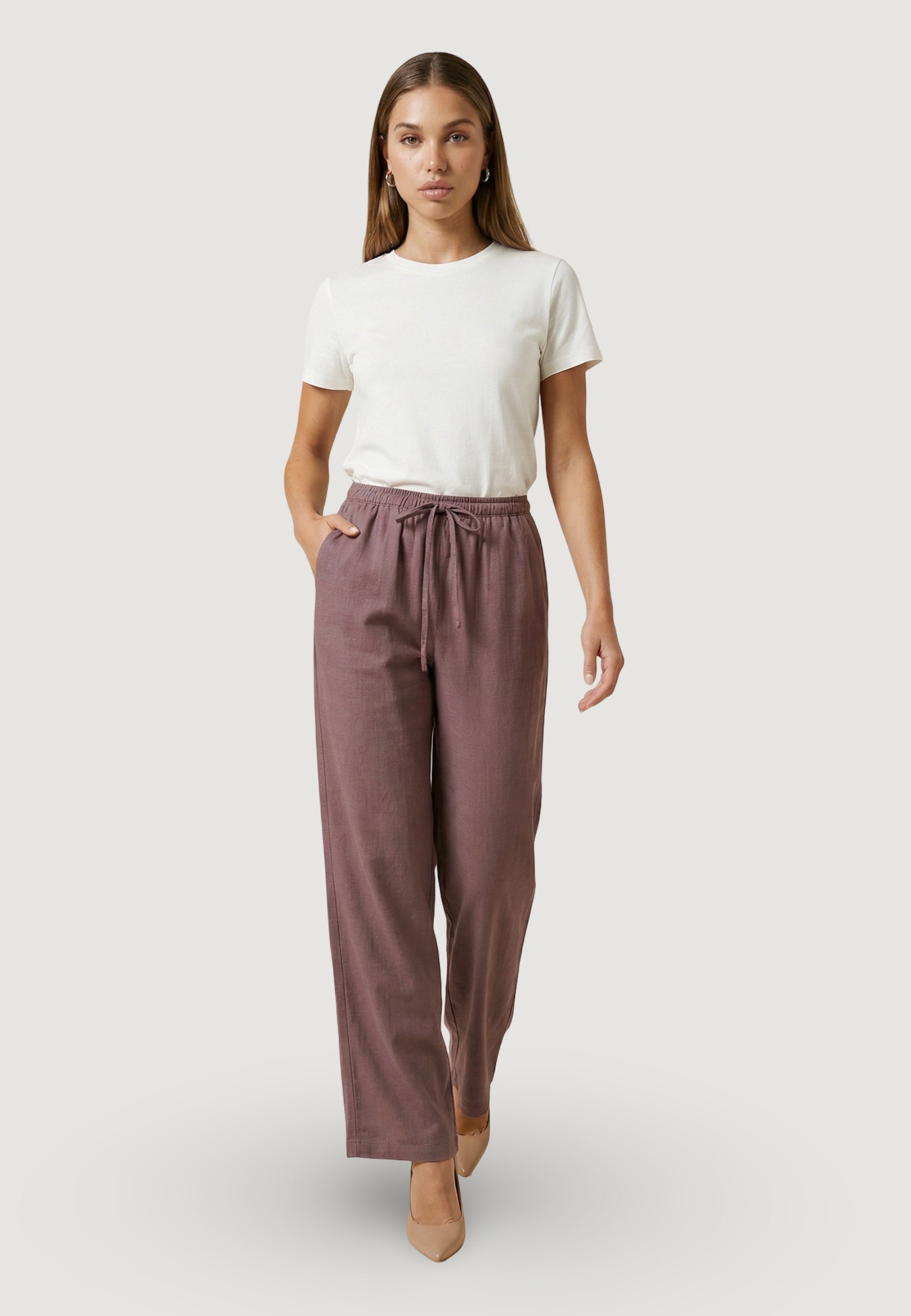 Pantaloni regular Jacqueline de Yong Jdycaya Linen Mw Pant Wvn Dia