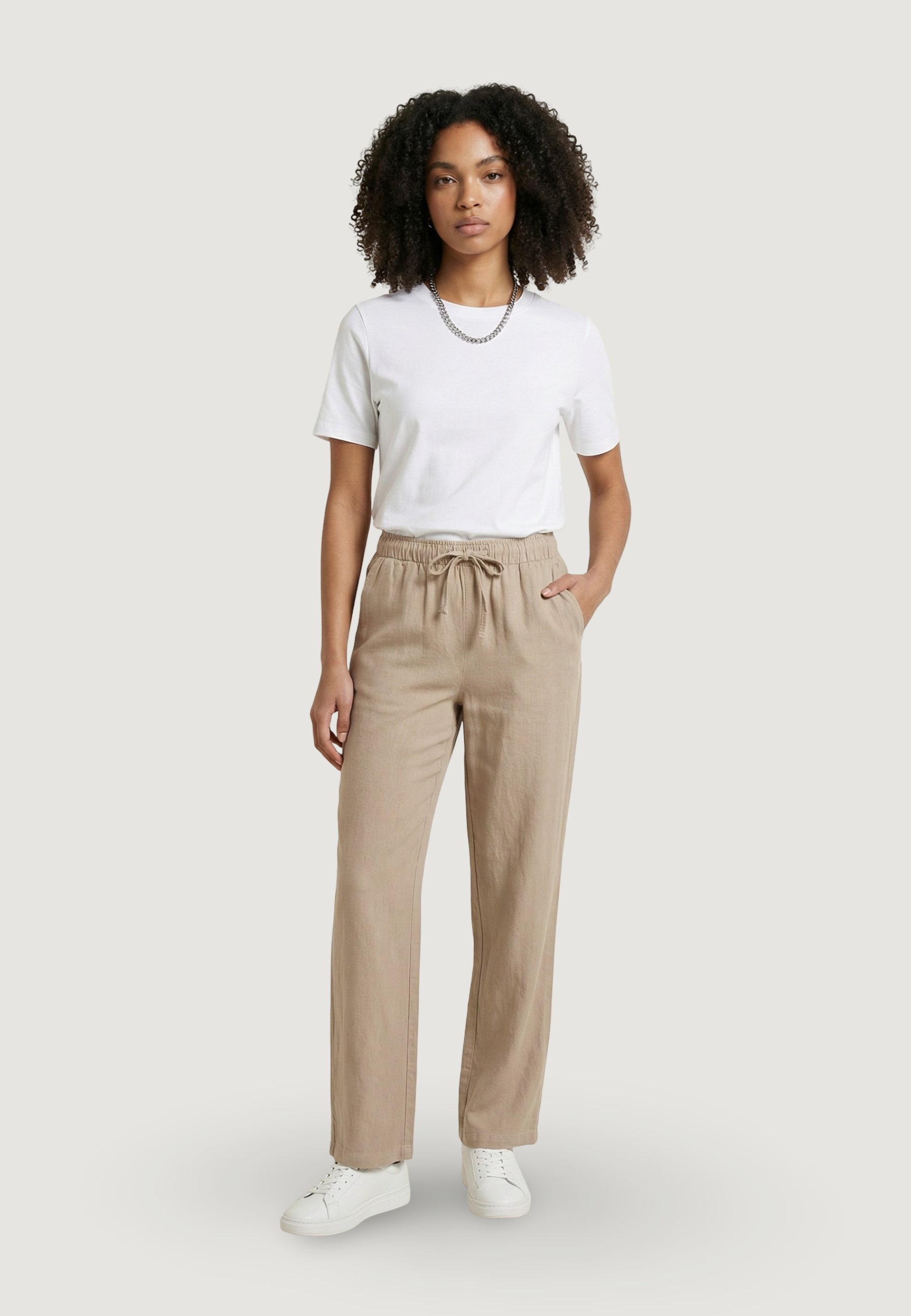 Pantaloni regular Only Onlgoa Mw Linen Bl Pull-Up Pant Cc Pnt