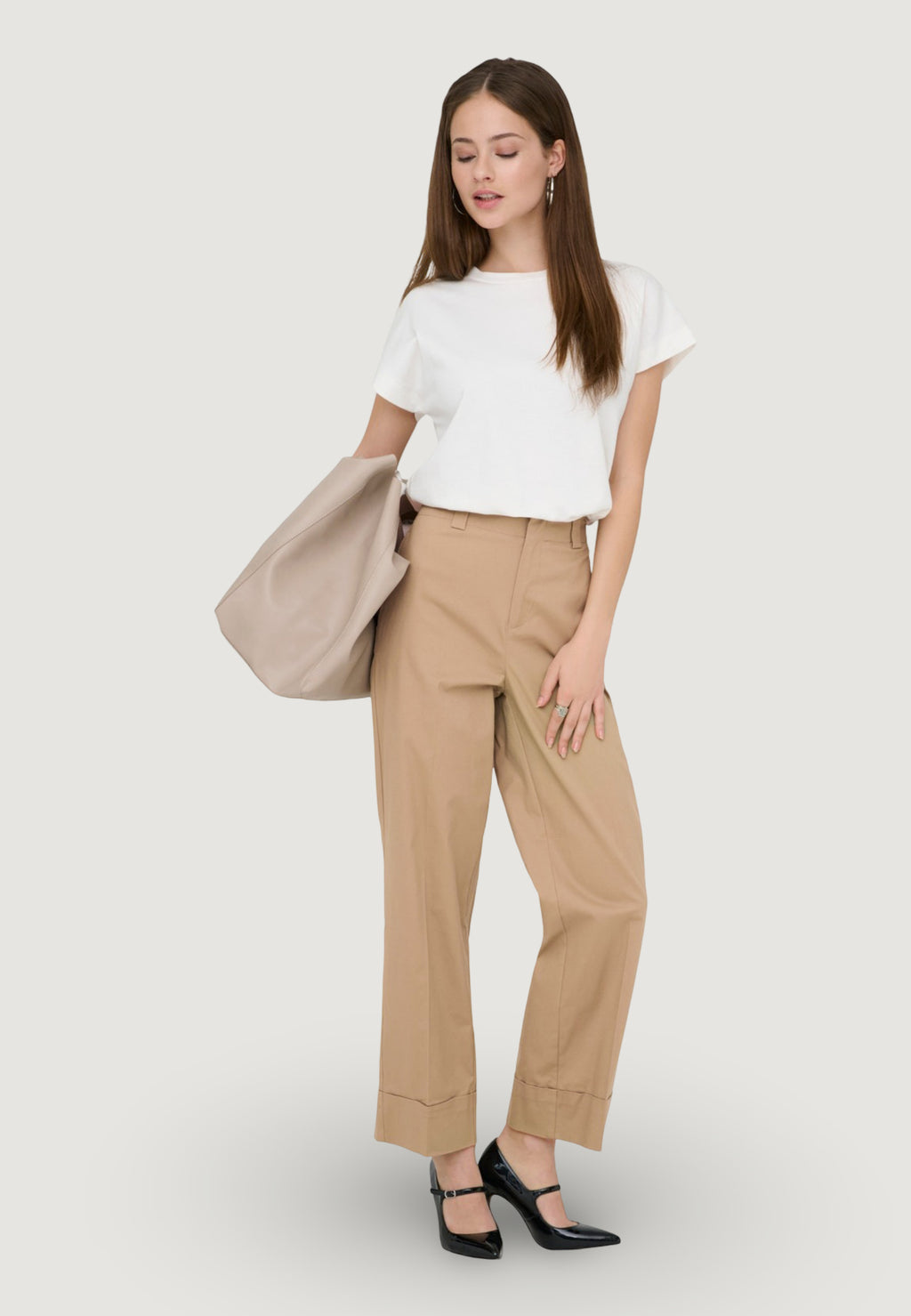 Pantaloni regular Only Onlrosalie Hw Crop Chino Cc Pnt