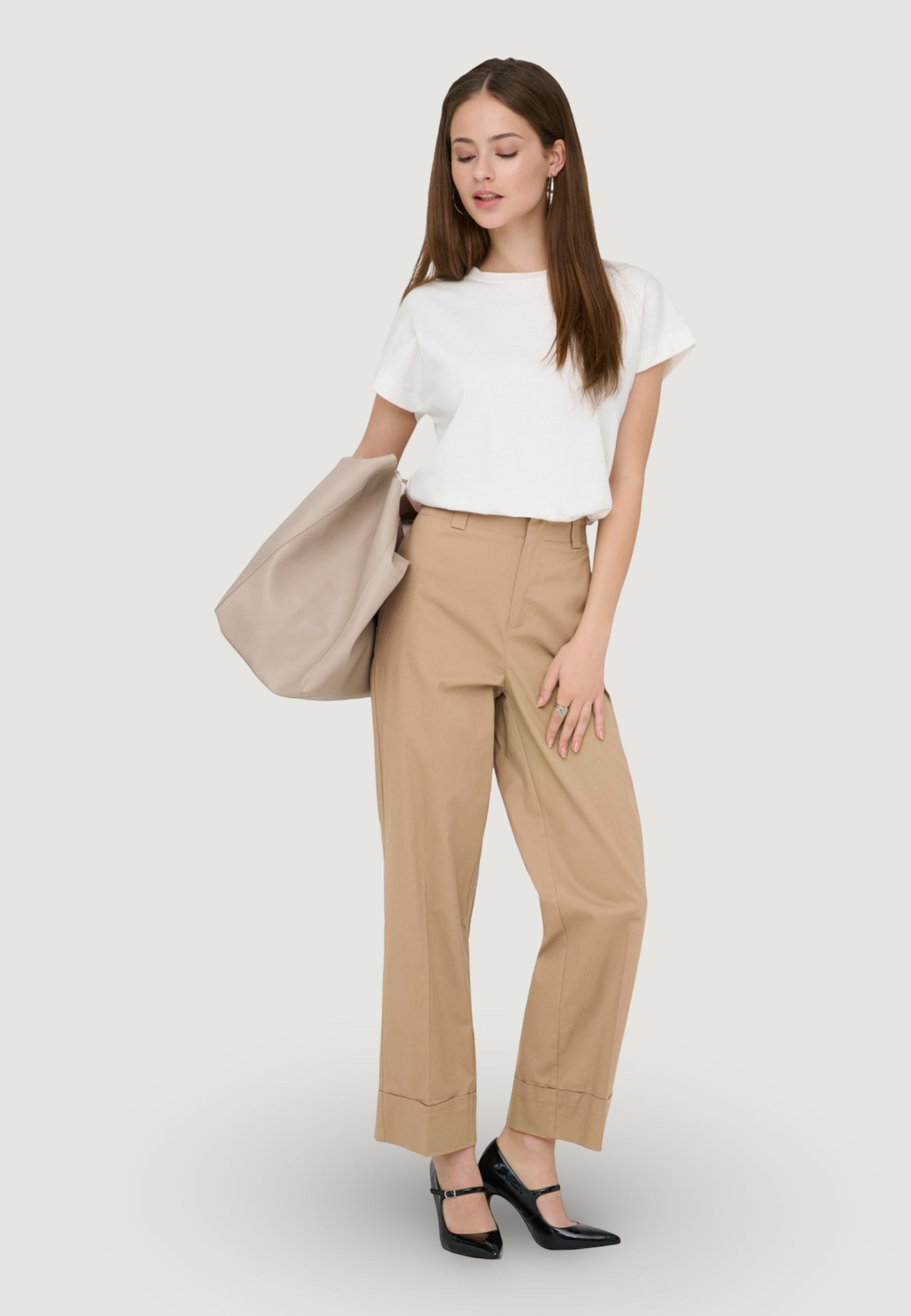 Pantaloni regular Only Onlrosalie Hw Crop Chino Cc Pnt