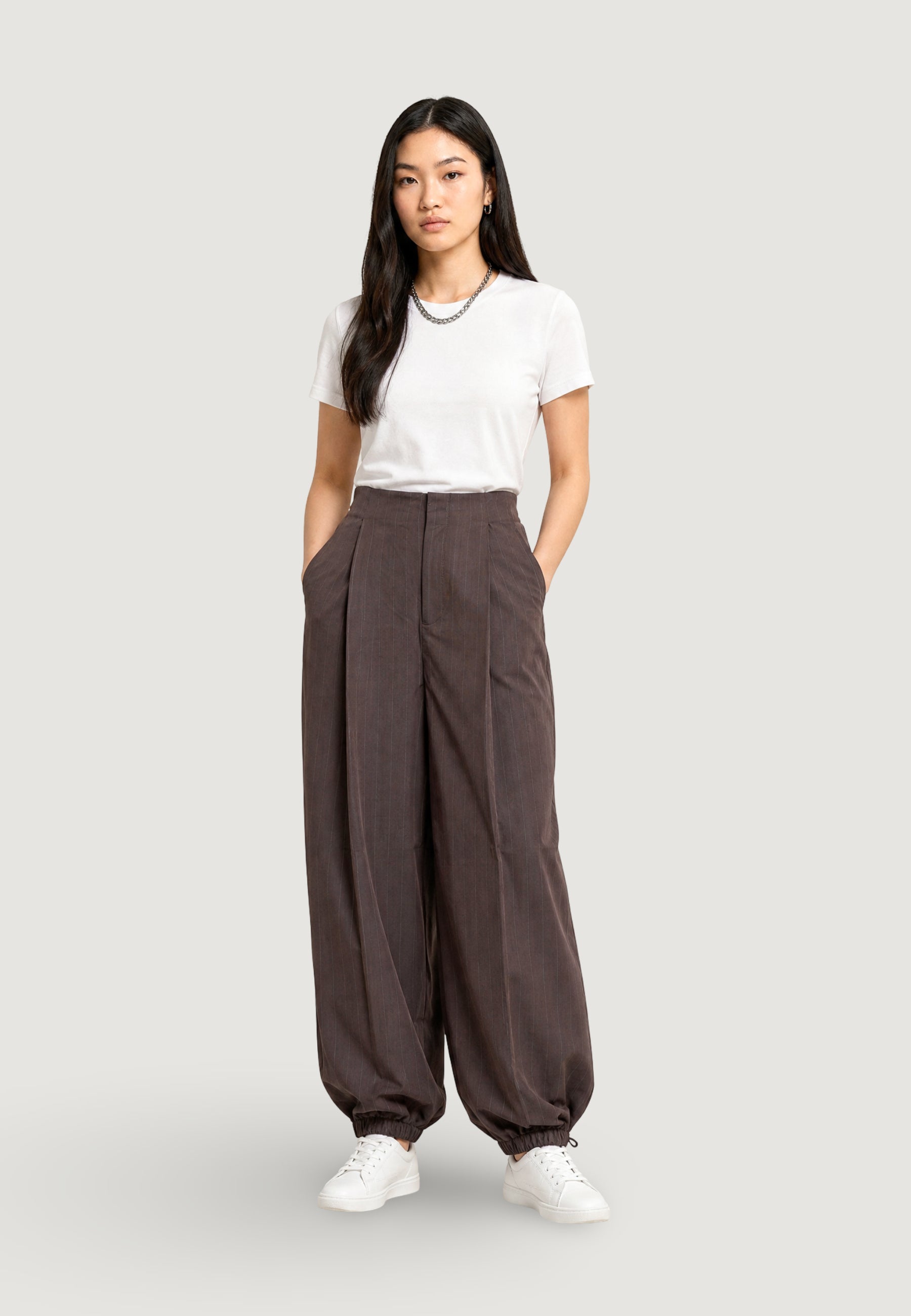 Pantaloni regular Only Onlrumba-Alden Mw Pinst Balloon Pant Tlr
