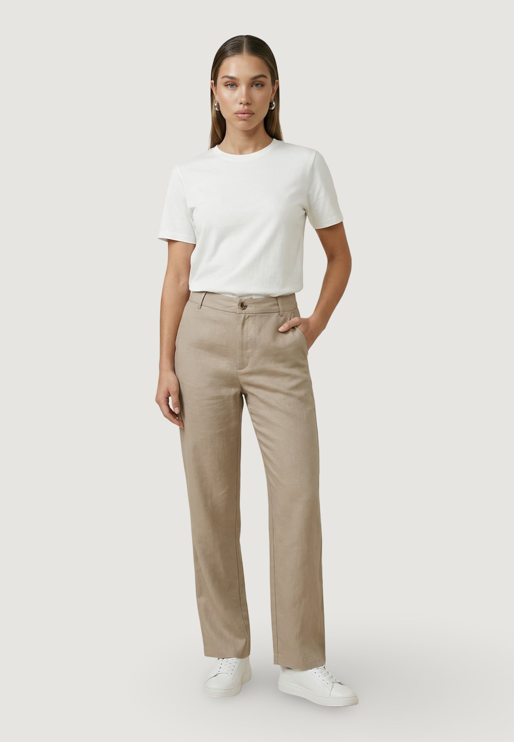 Pantaloni regular Only Onlaris Life Mw Straight Pants Wvn Cc