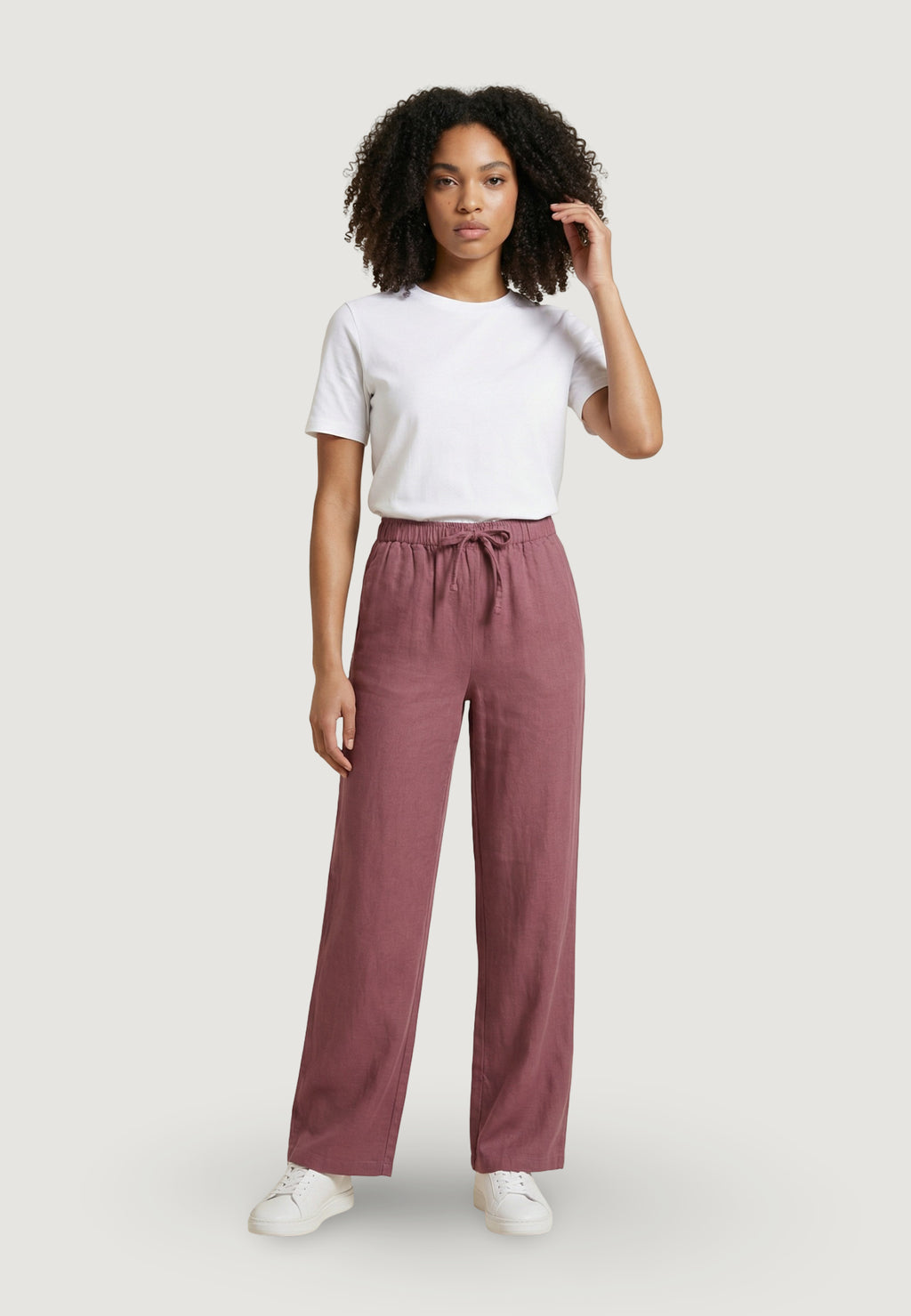 Pantaloni regular Only Onlgoa Mw Linen Bl Pull-Up Pant Cc Pnt