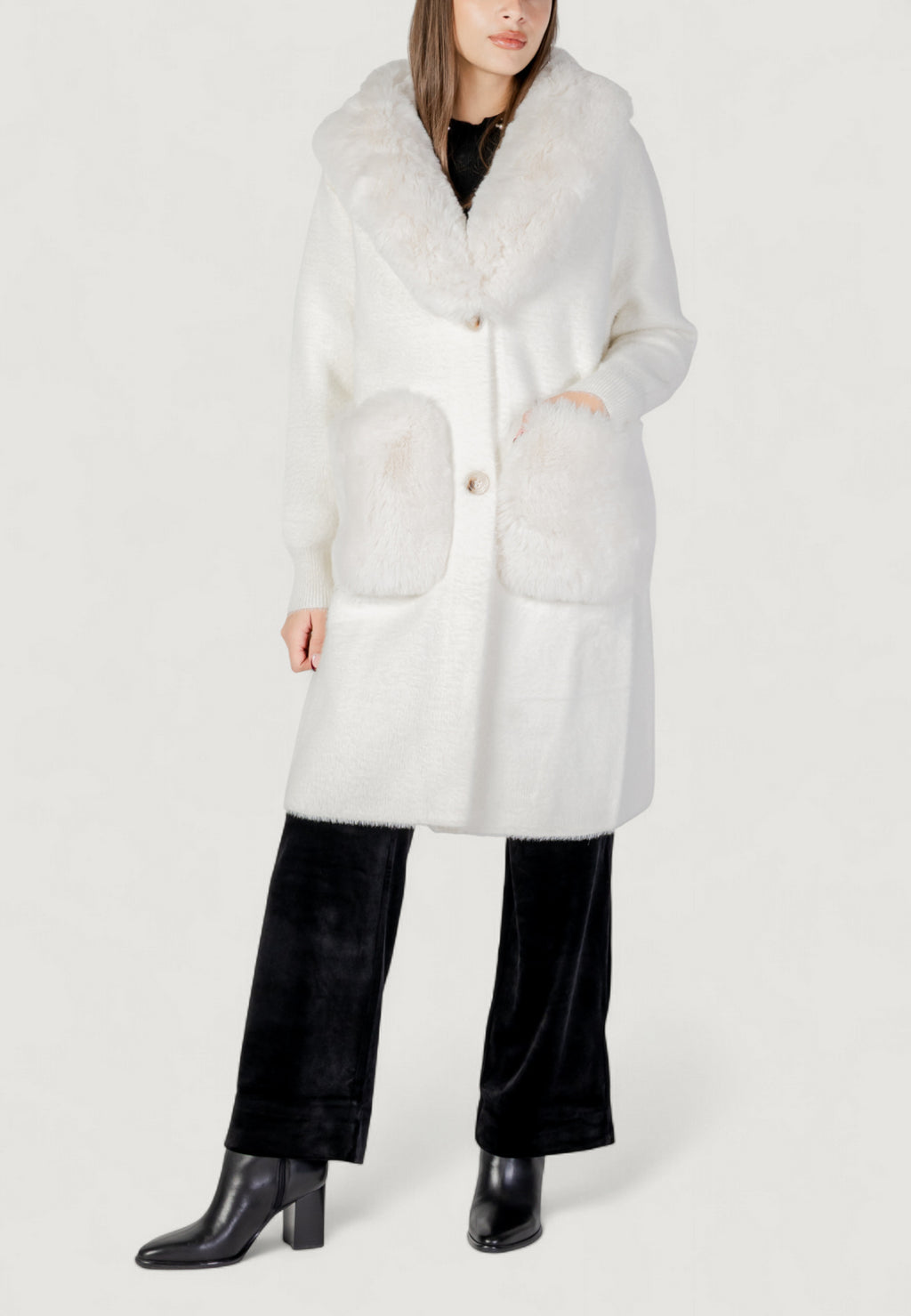 Pelliccia ecologica AYFEE GIACCA MAGLIERIA LUNGA CON TASCHE