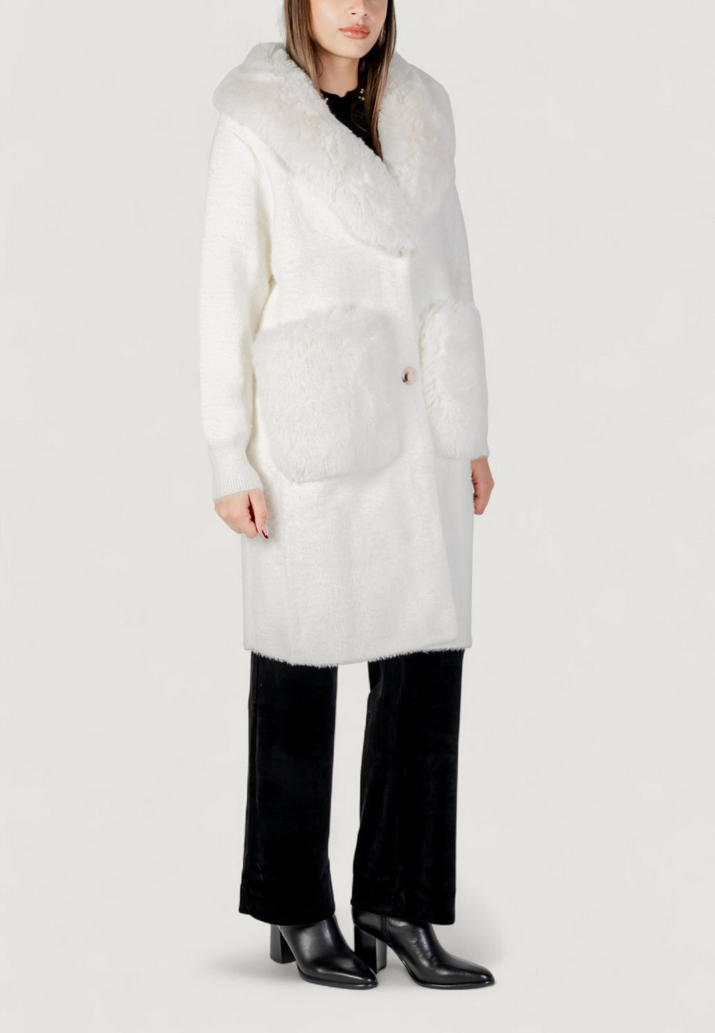 Pelliccia ecologica AYFEE GIACCA MAGLIERIA LUNGA CON TASCHE