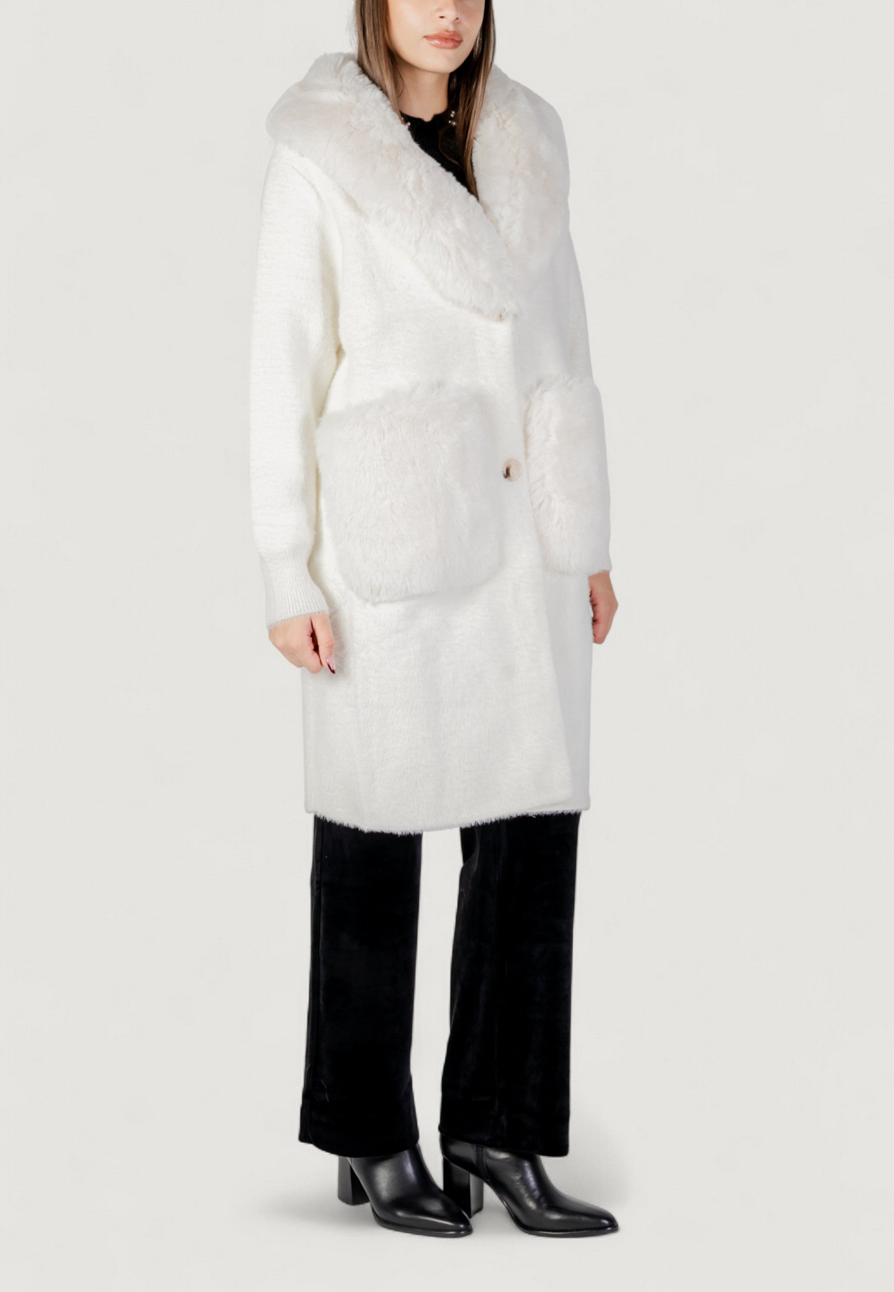 Pelliccia ecologica AYFEE GIACCA MAGLIERIA LUNGA CON TASCHE