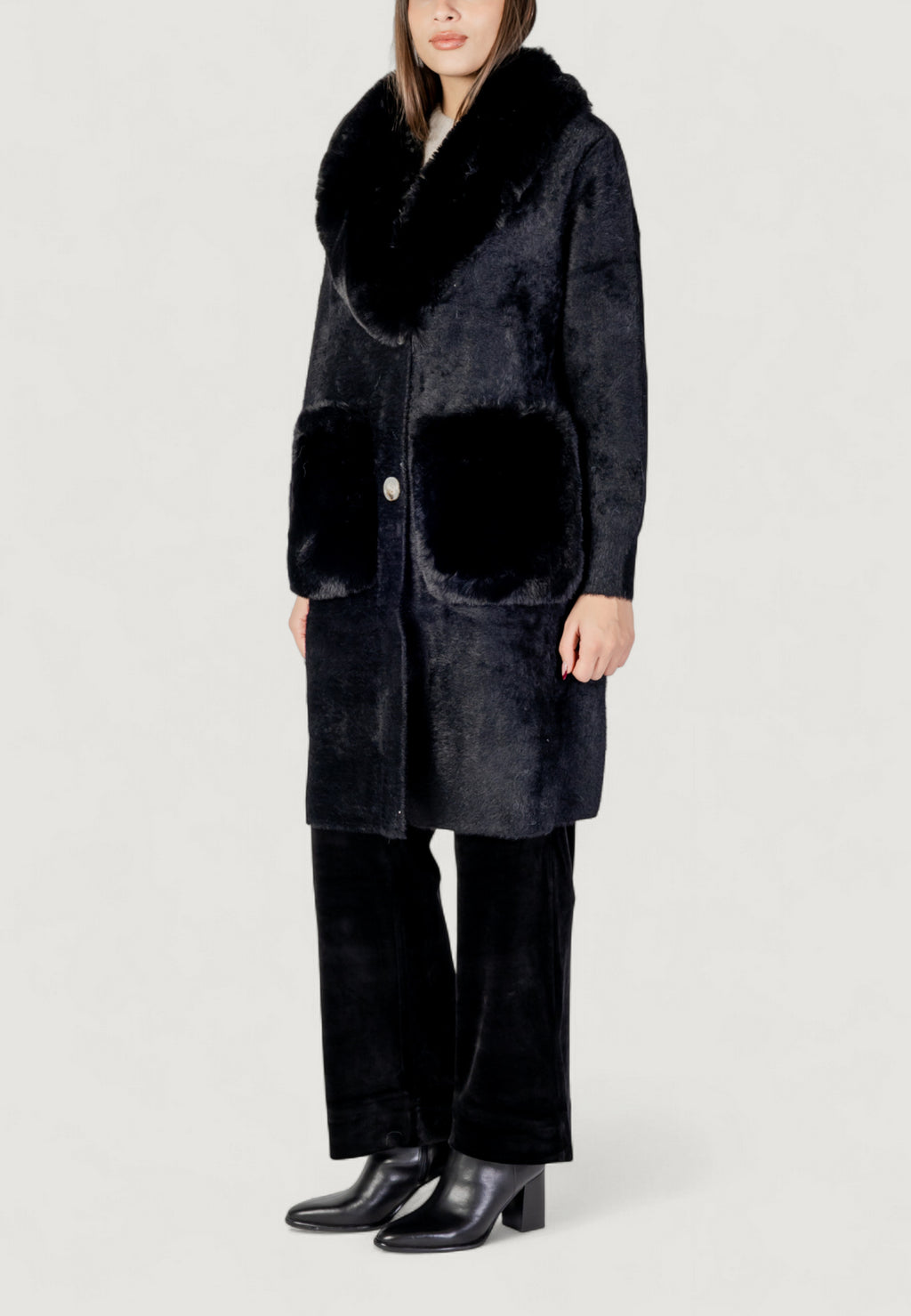 Pelliccia ecologica AYFEE GIACCA MAGLIERIA LUNGA CON TASCHE