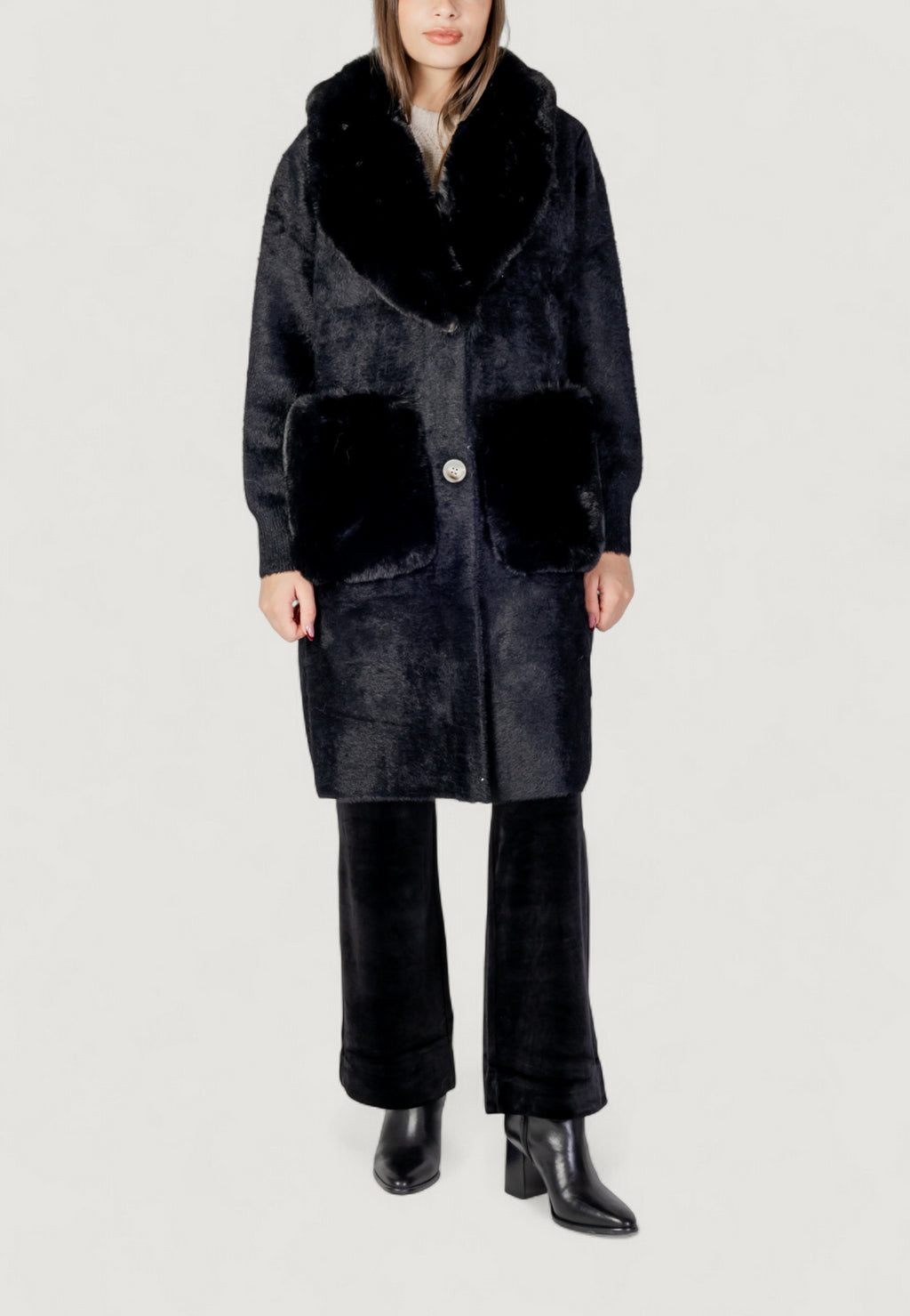 Pelliccia ecologica AYFEE GIACCA MAGLIERIA LUNGA CON TASCHE