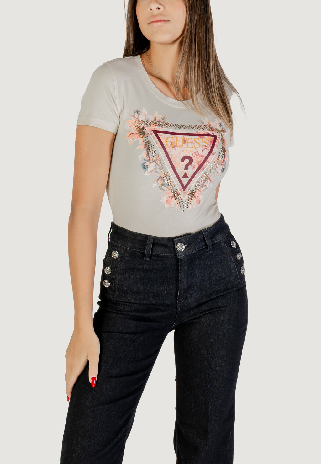 T-shirts Guess SS TRIANGLE FLOWERS TEE