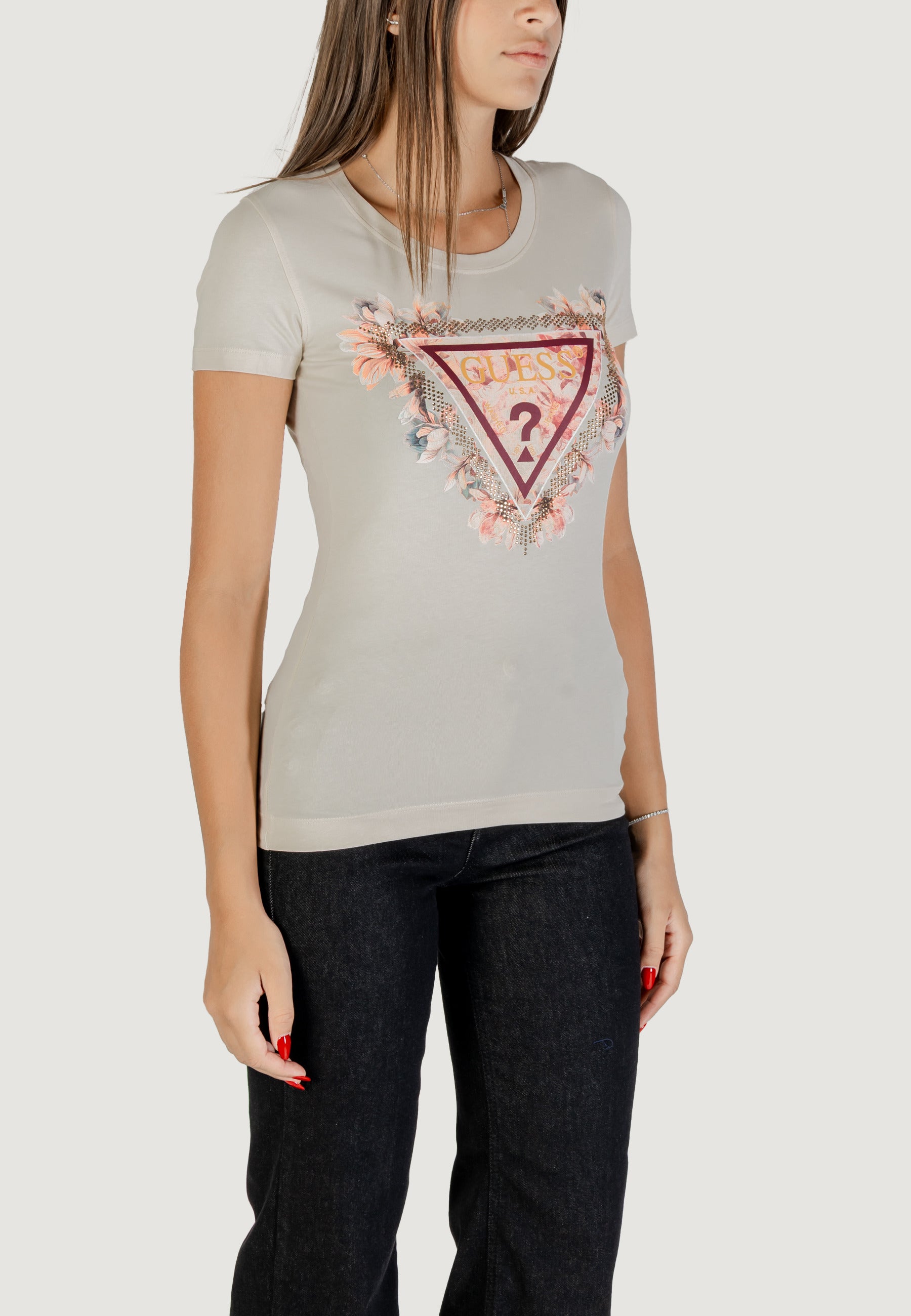 T-shirts Guess SS TRIANGLE FLOWERS TEE
