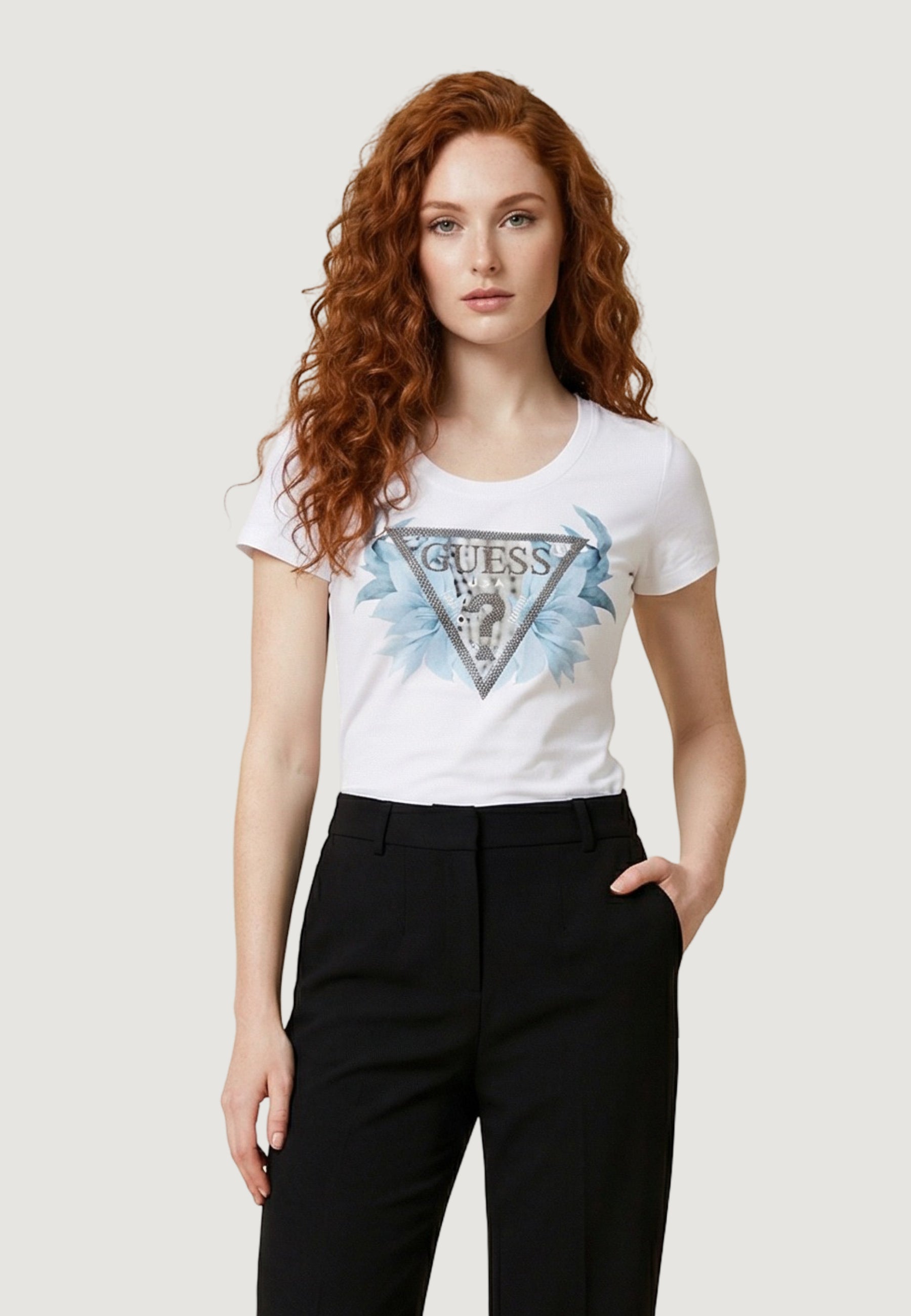T-shirt Guess SS CN FLOWER TRIANGLE TEE