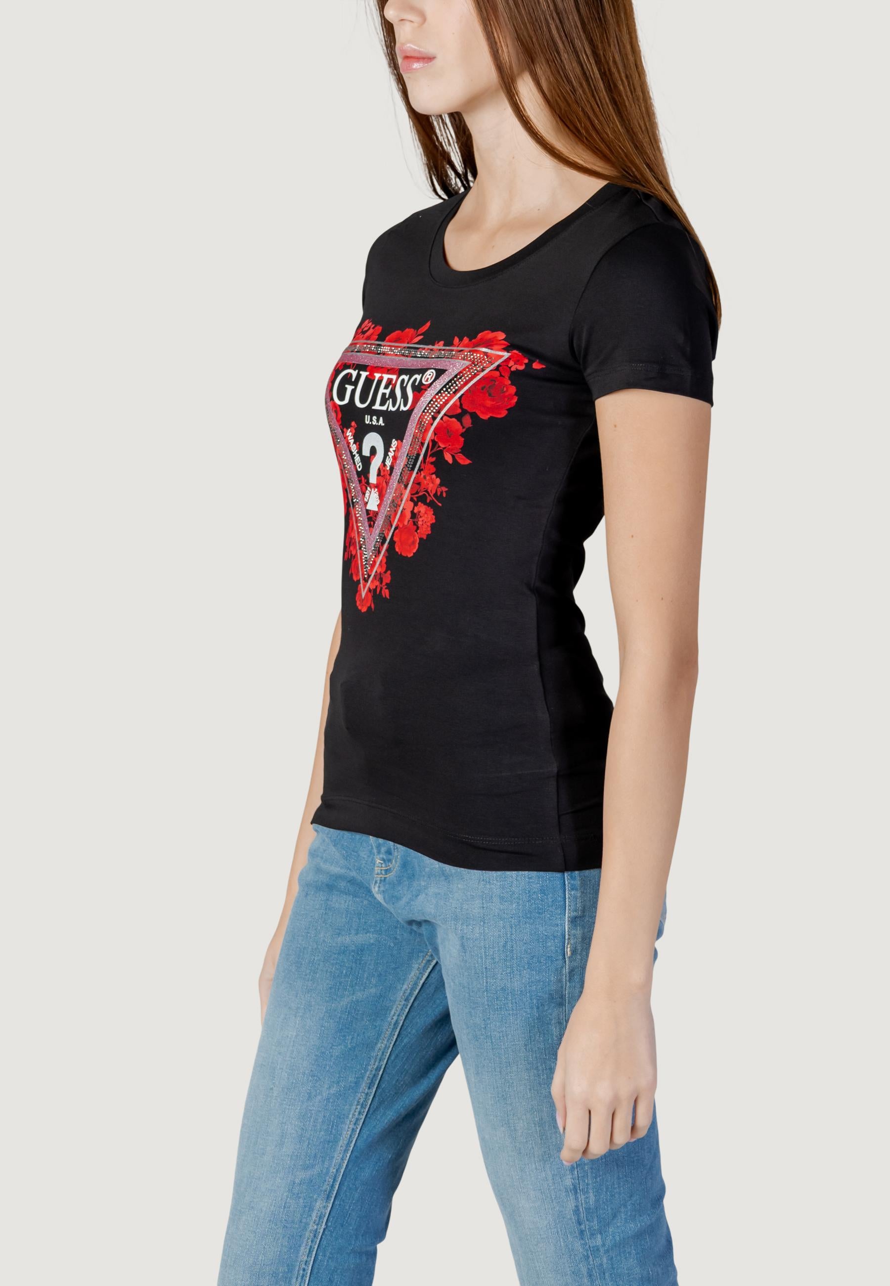 T-shirts Guess SS CN FLOWERS TRIANGLE TEE