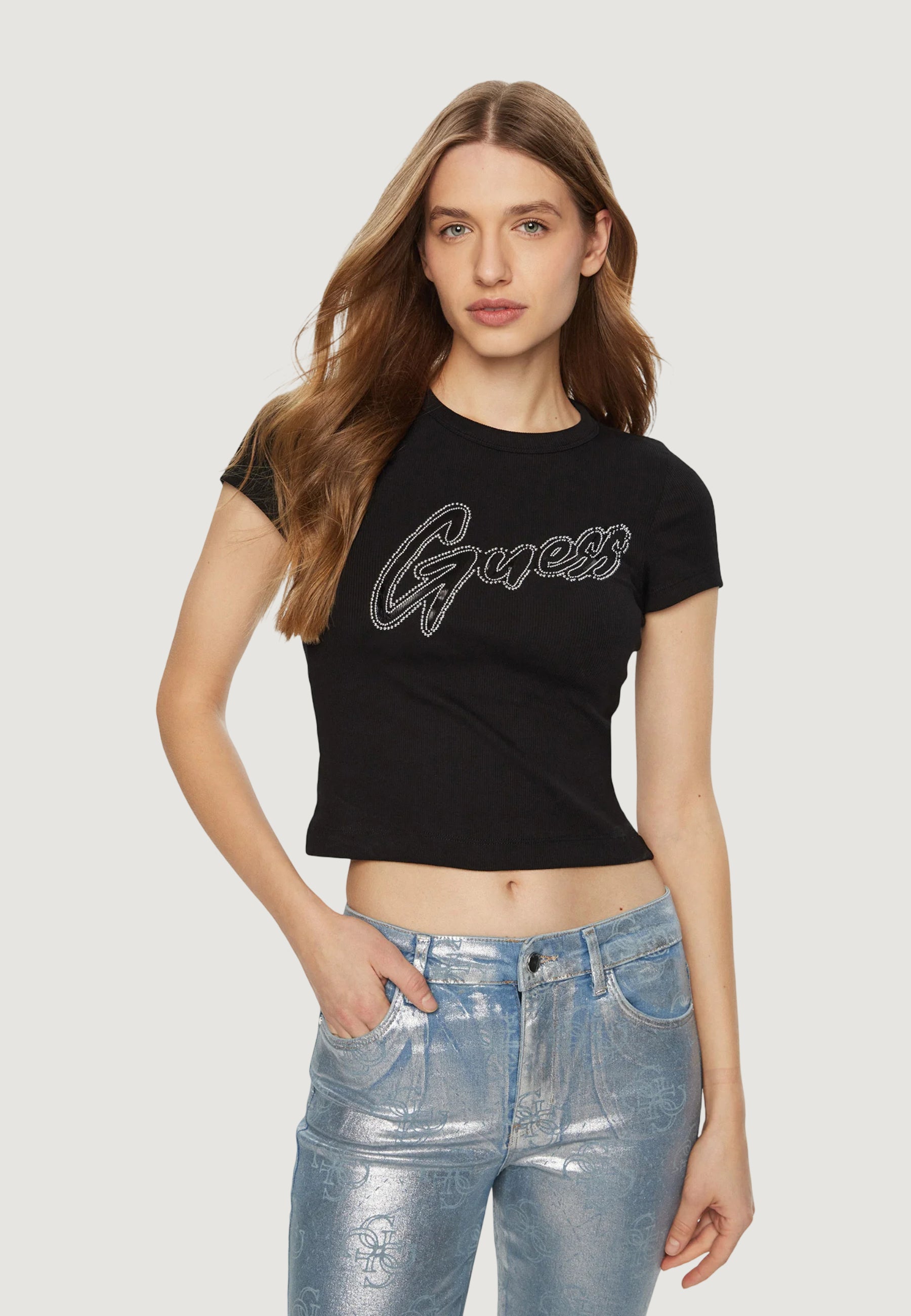 T-shirt Guess SS CN RIB LOGO TEE