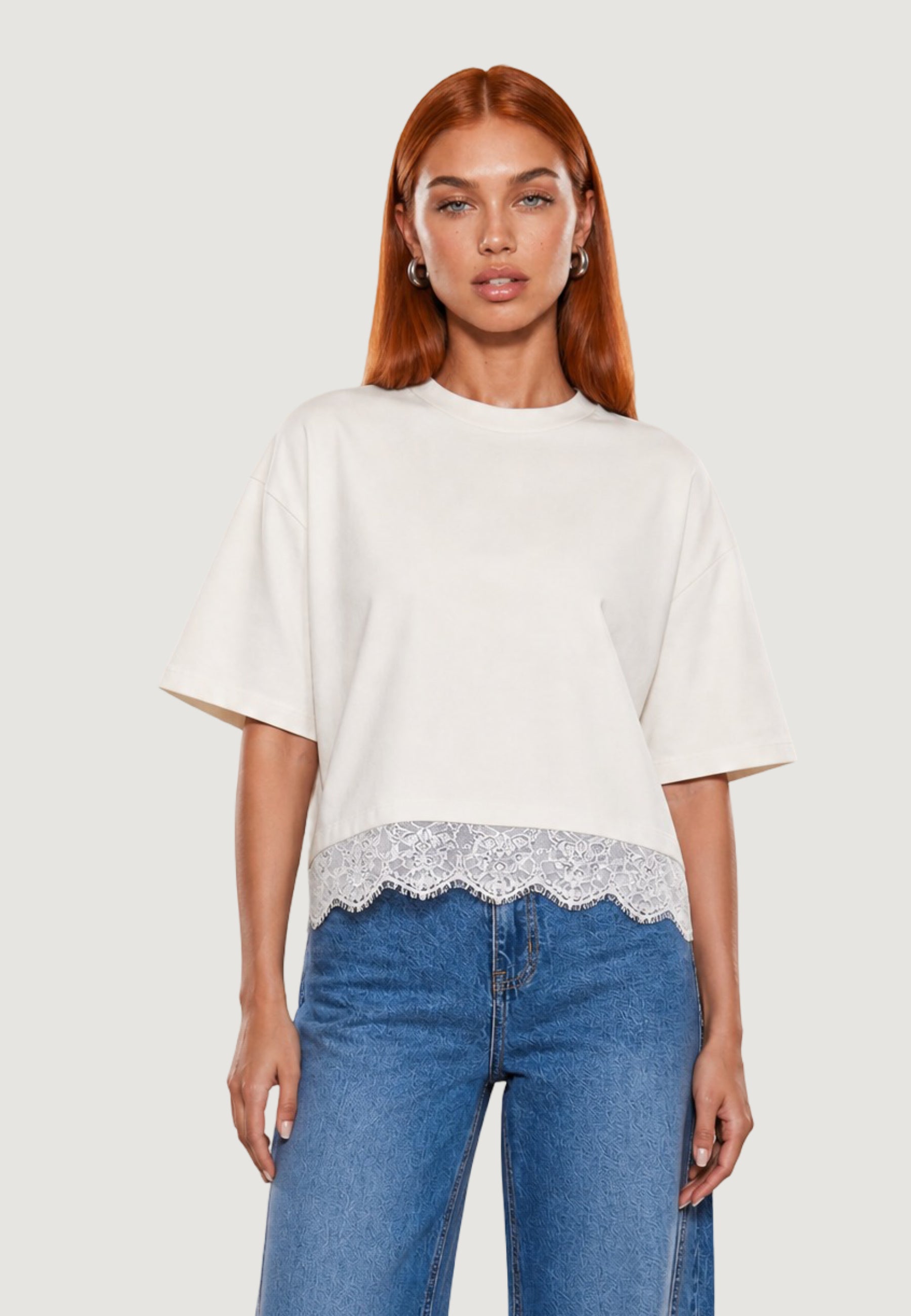 T-shirt I am T-shirt Cotone Pizzo
