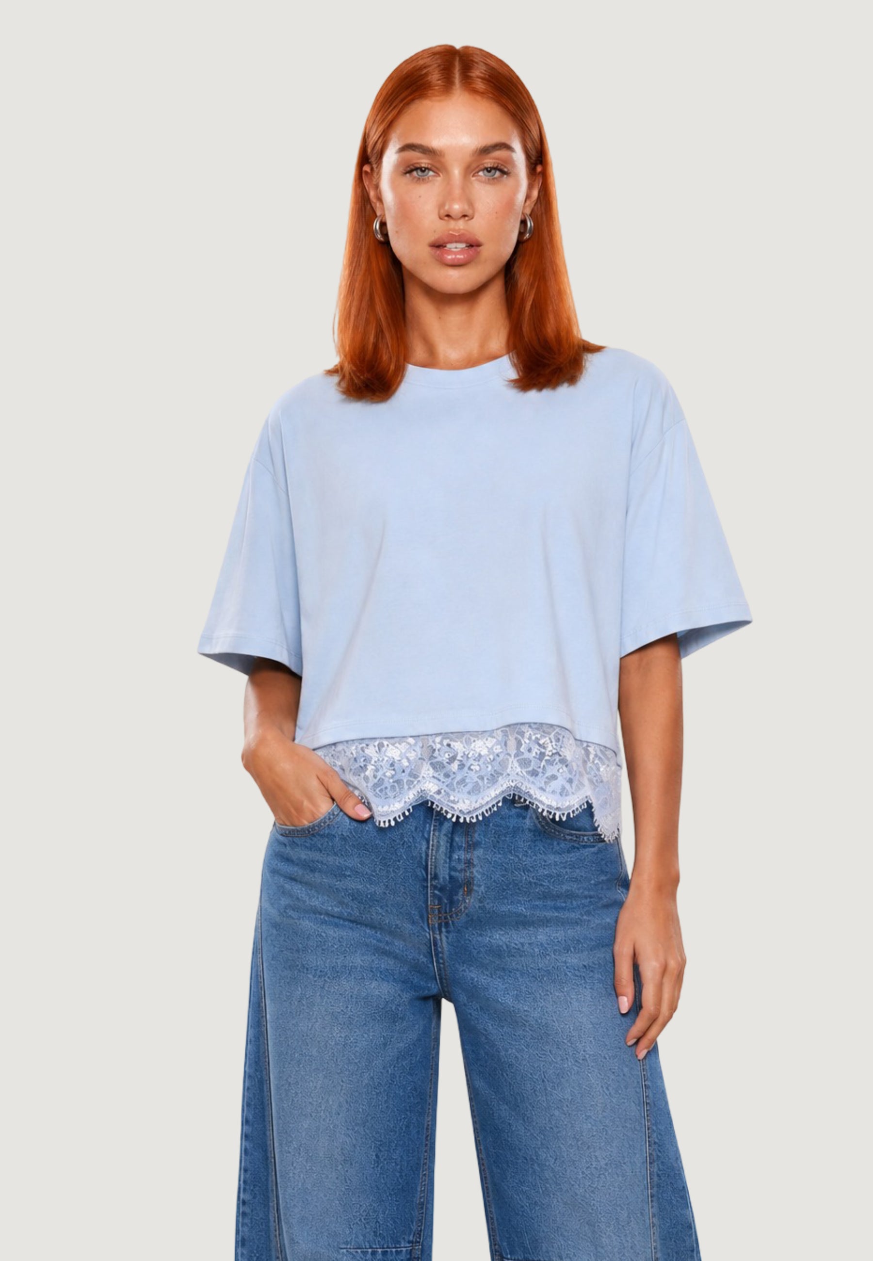 T-shirt I am T-shirt Cotone Pizzo