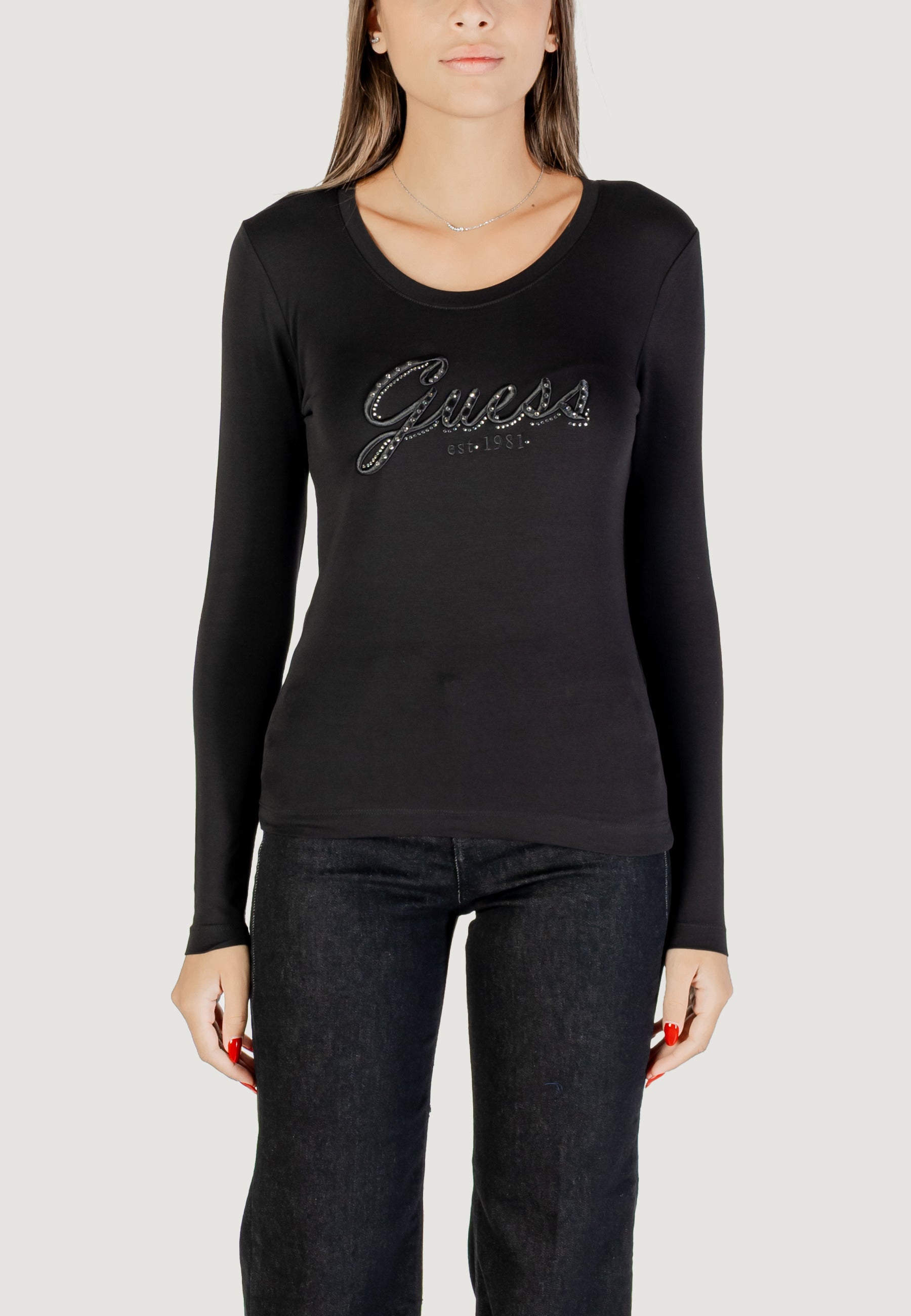 T-shirt manica lunga Guess CN LS EMBRO SCRIPT LOGO TEE