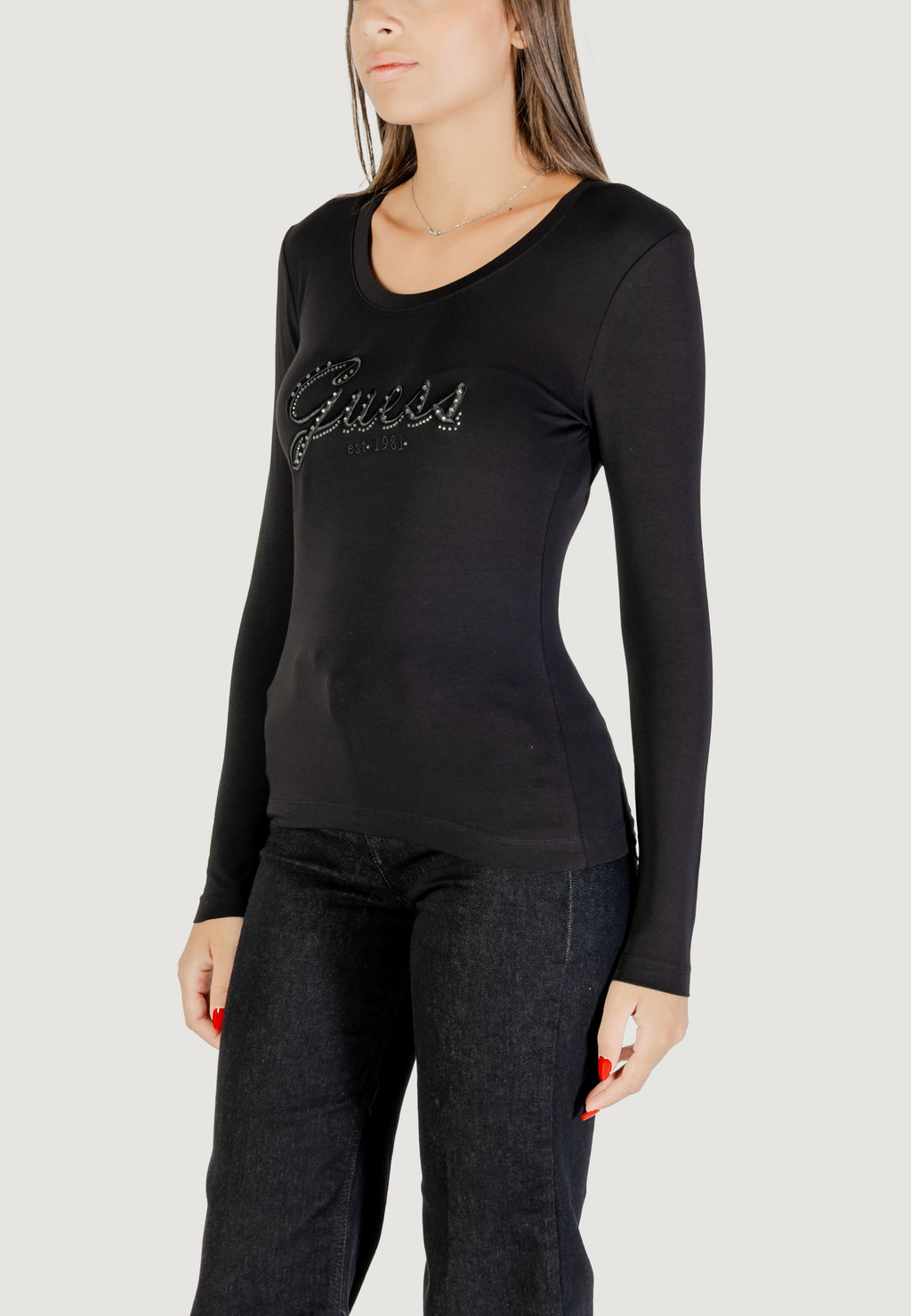 T-shirt Guess CN LS EMBRO SCRIPT LOGO TEE