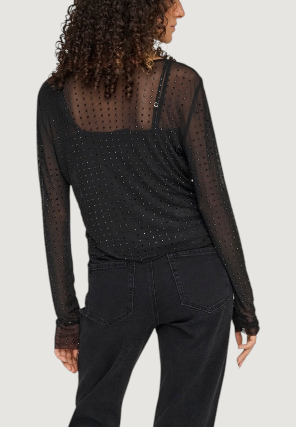 T-shirt Only Onlhilen Ls Rhinestone Mesh Top Wvn